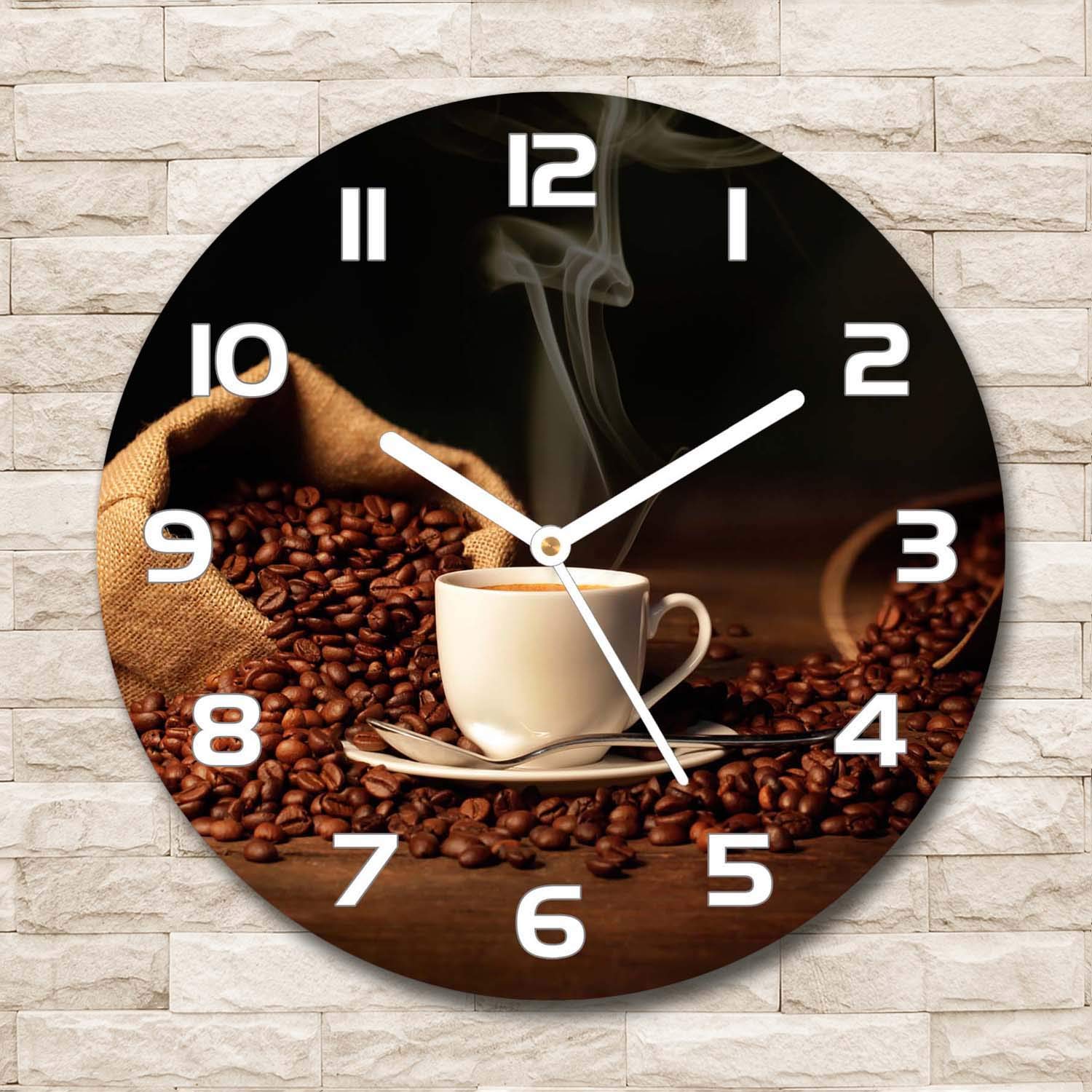 Tulup Reloj De Pared De Vidrio Redondo 30cm Silenciosa Grande Original Moderno Decorativo Manecillas Blancas - Café En Una Taza