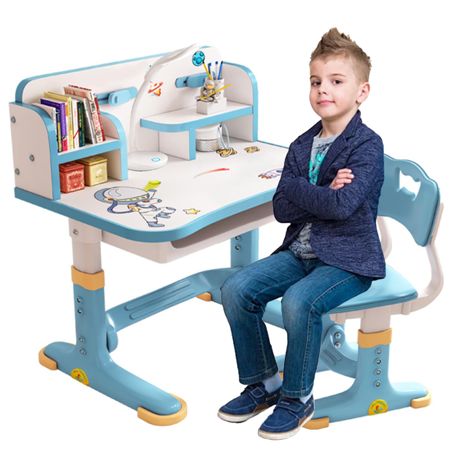?US Shipped? Kids Functional Desk and Chair Set, Study Desk for Children with Chair, Kids Desk and Chair Set,Height Adjustable Children School Study Desk with Storage Drawer for Boys Girls