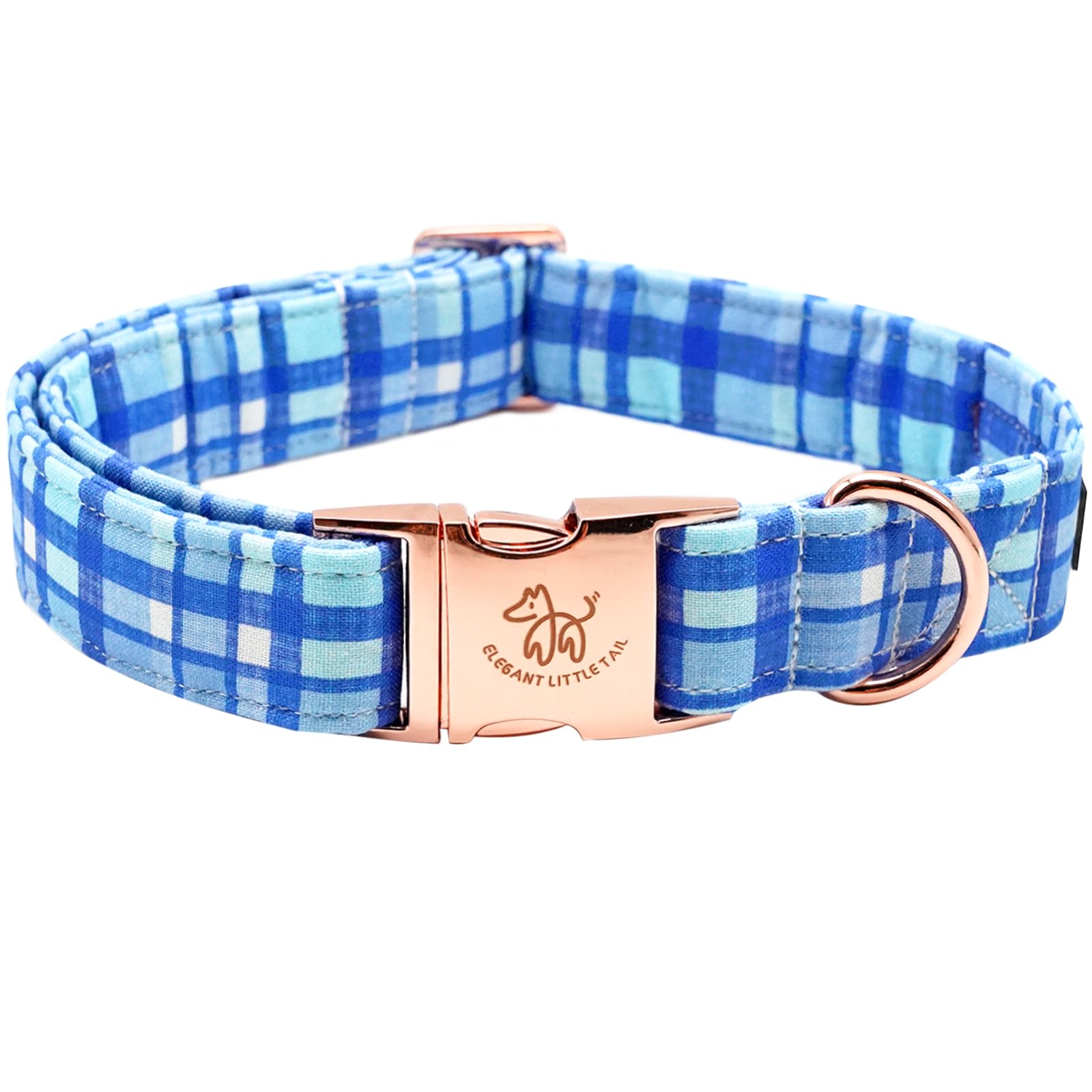 Elegant little tail Dog Collar, Blue Plaid Pattern Pet Collar Durable Cute Dog Collars Male or Female Pet Gift Adjustable Dog Collar for Large Dogs