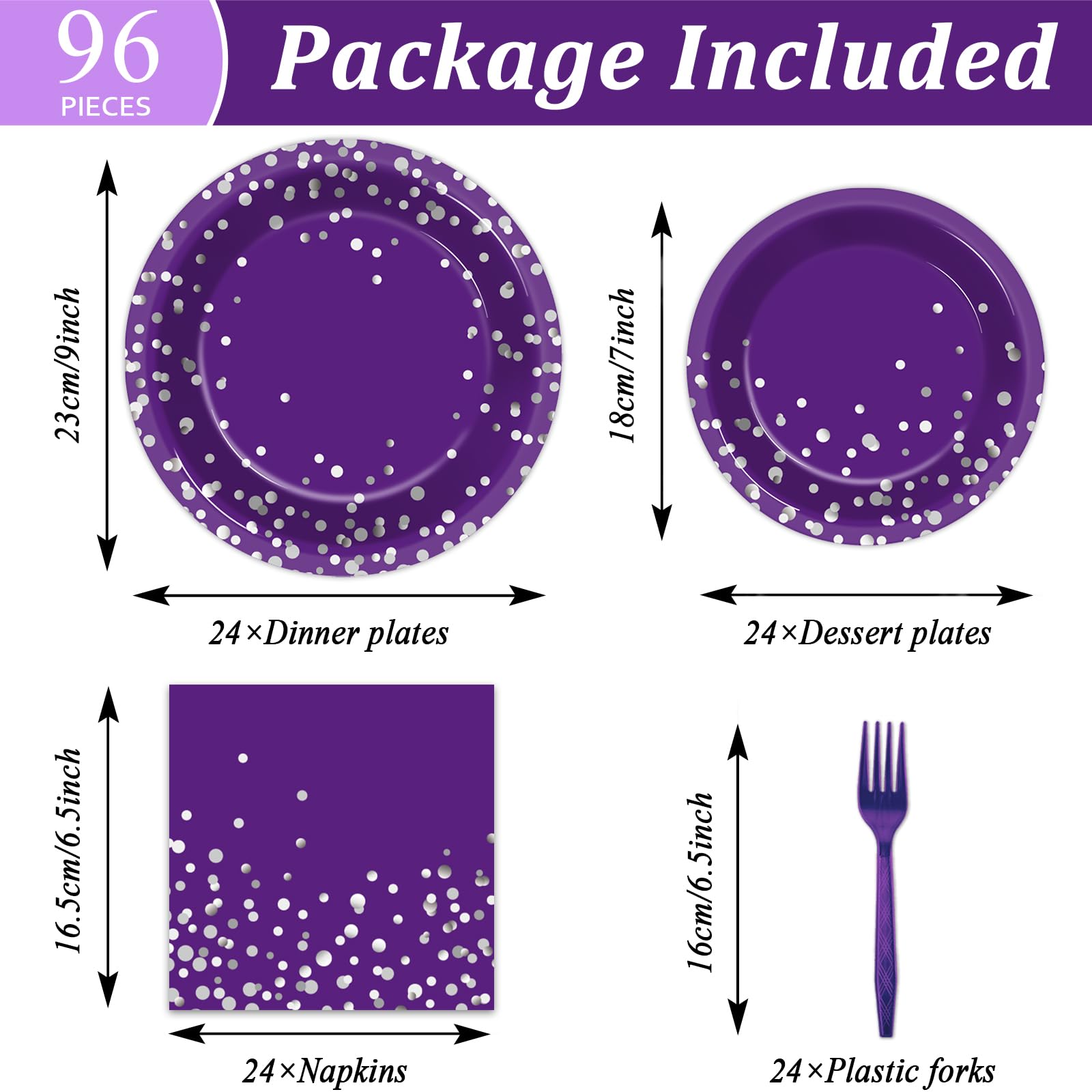 Snapklik.com : 96 Pcs Purple And Silver Party Plates And Napkins Party ...
