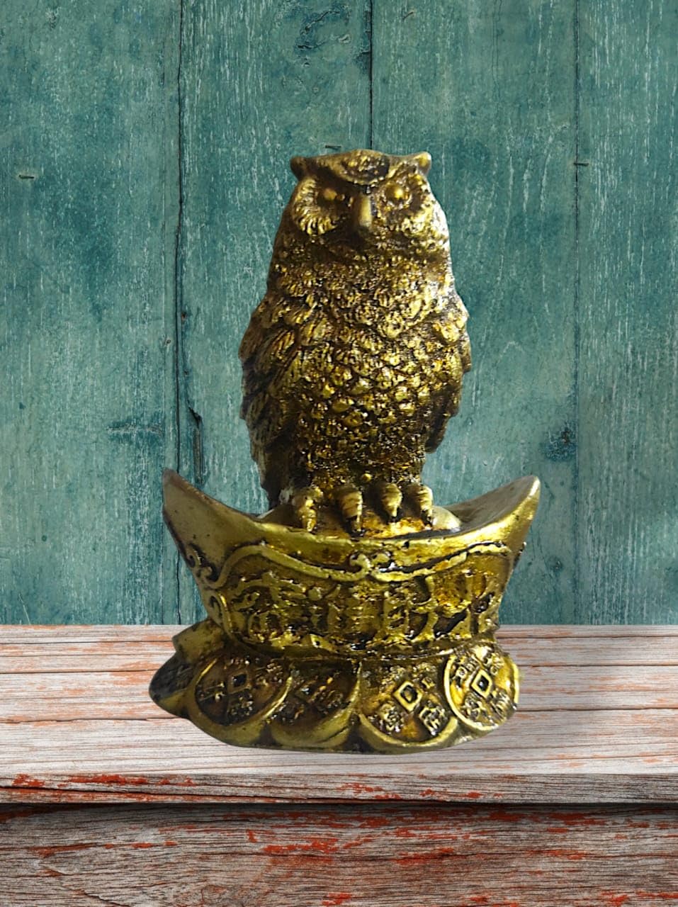 SMVDT - FENG-Shui OWL for Health, Wealth, Prosperity & Protection Decorative SHOWPIECE. Color - Golden (Small, Pack of 1)