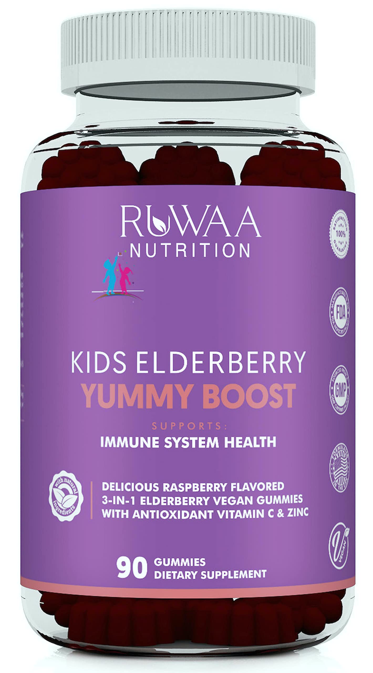 RUWAA NUTRITION Suplemento para a imunidade com sabugueiro, vitamina C e zinco, gomas sabor cereja
