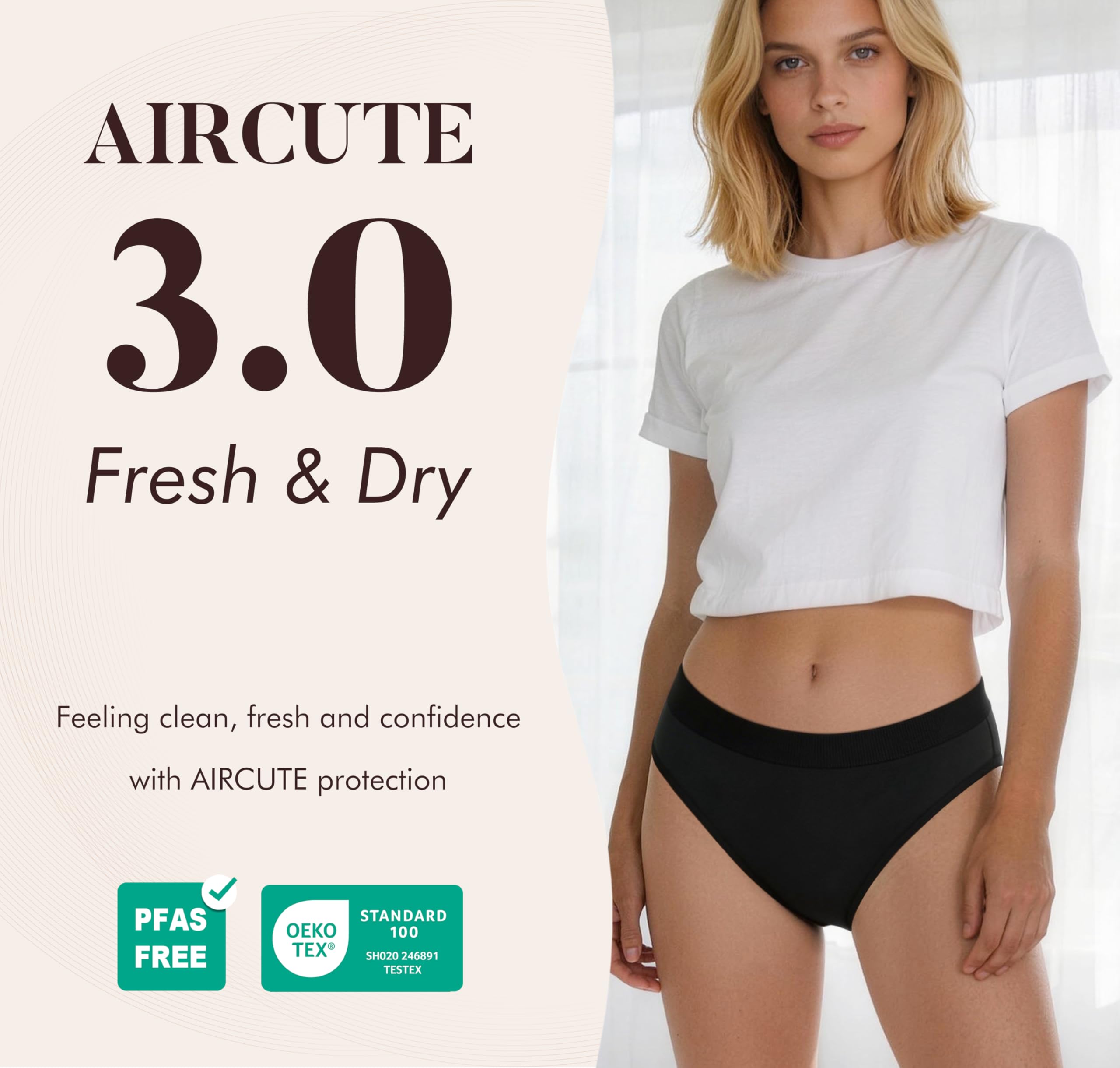 AIRCUTE Waschbare Damen-Unterwäsche für Urin, Inkontinenz, Rayon aus Bambus, super saugfähig, für Lecks, 94 g, 3 Stück