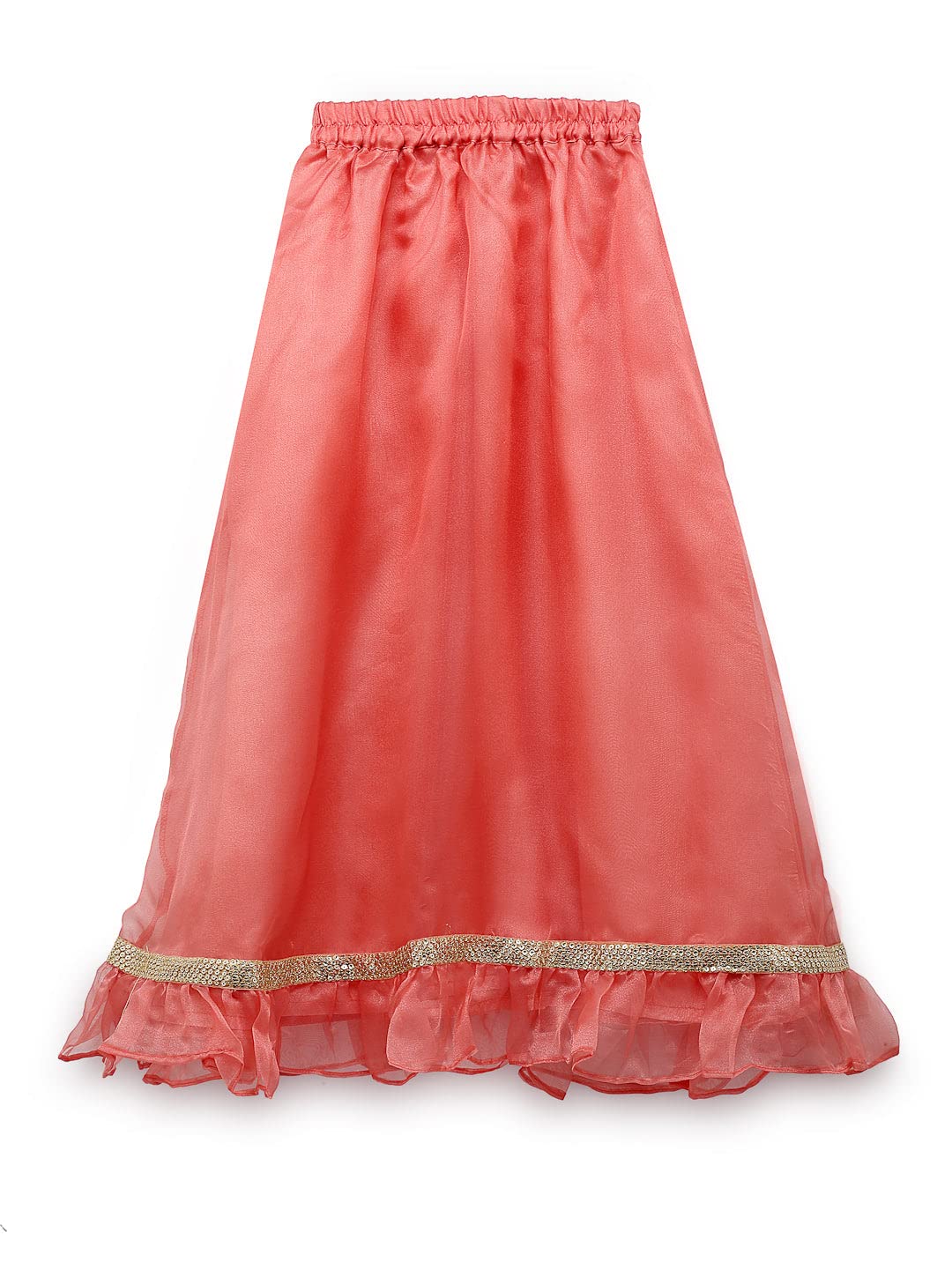 studio rasa Kids Girls Organza Embellished Ruffle Skirt for Wedding Festive Party (GSC12205/3-4_Coral_3-4Y) 2