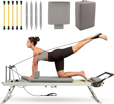 Foldable Pilates Reformer Machine, Home Pilates Machine 2 in 1 Adjustable Upgrade Pilates Bed Equipment, Compact Professional Pilates Equipment for Home Fitness, Includes Folding Box+Jumping
