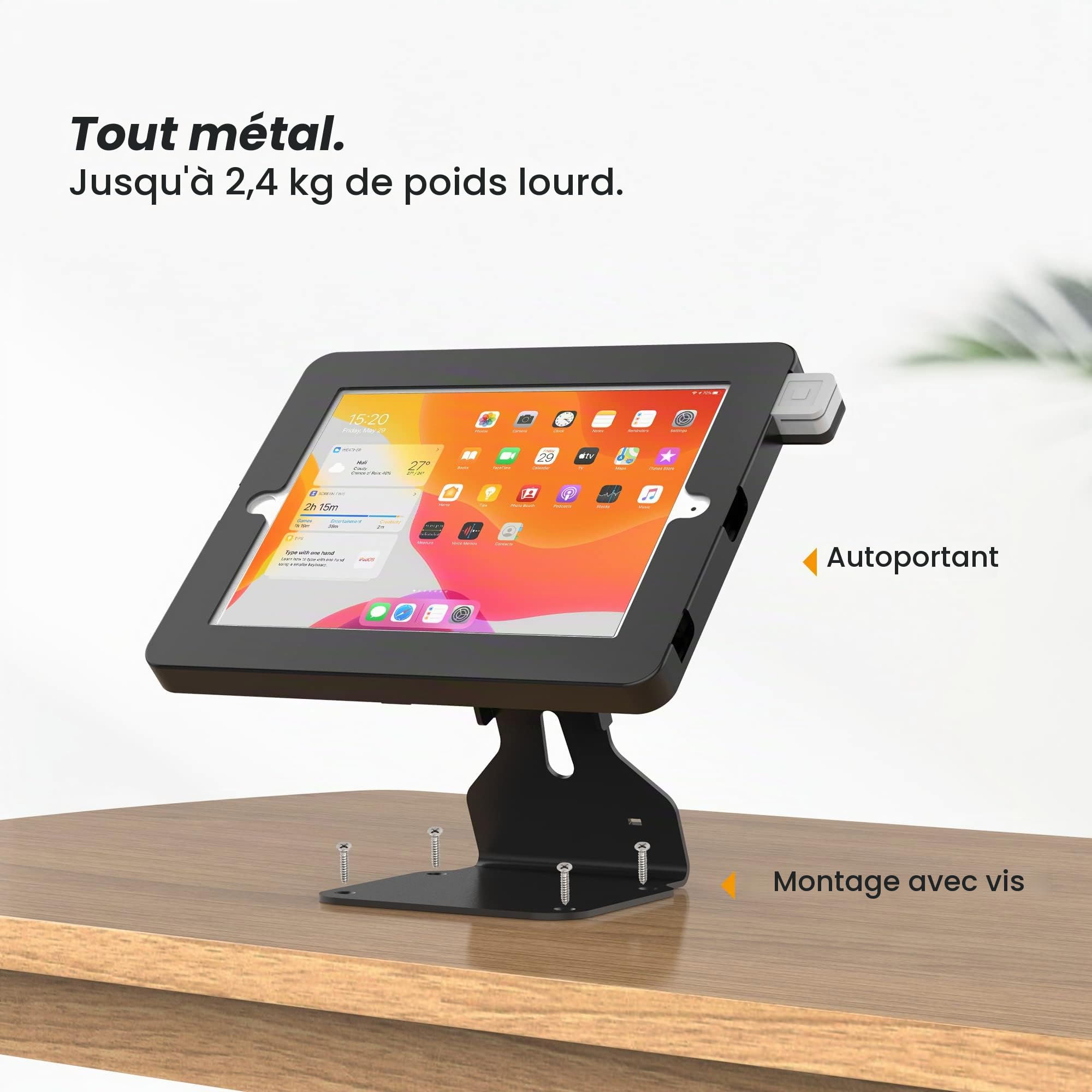 Support Antivol POS pour iPad sur Table, Support de Tablette Flip Lock Pivotant pour iPad 10.2 7ème, 8ème et 9ème Génération