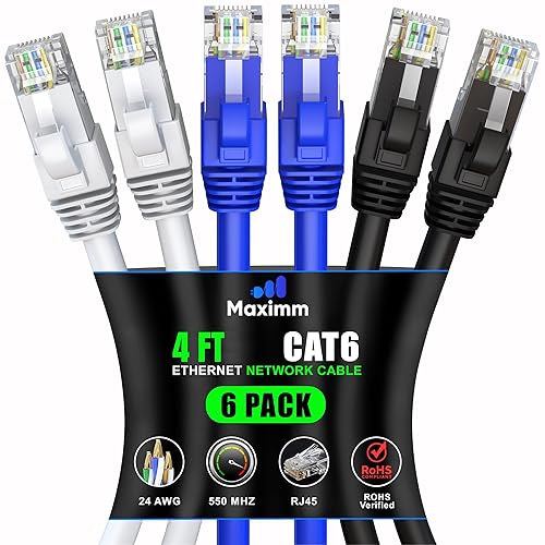 Miniatura 47 de Maximm Cable Ethernet Cat 6 de 10 pies (paquete de 6) - Cable LAN de alta velocidad, cable de Internet, cable de conexión y cable de red - UTP,