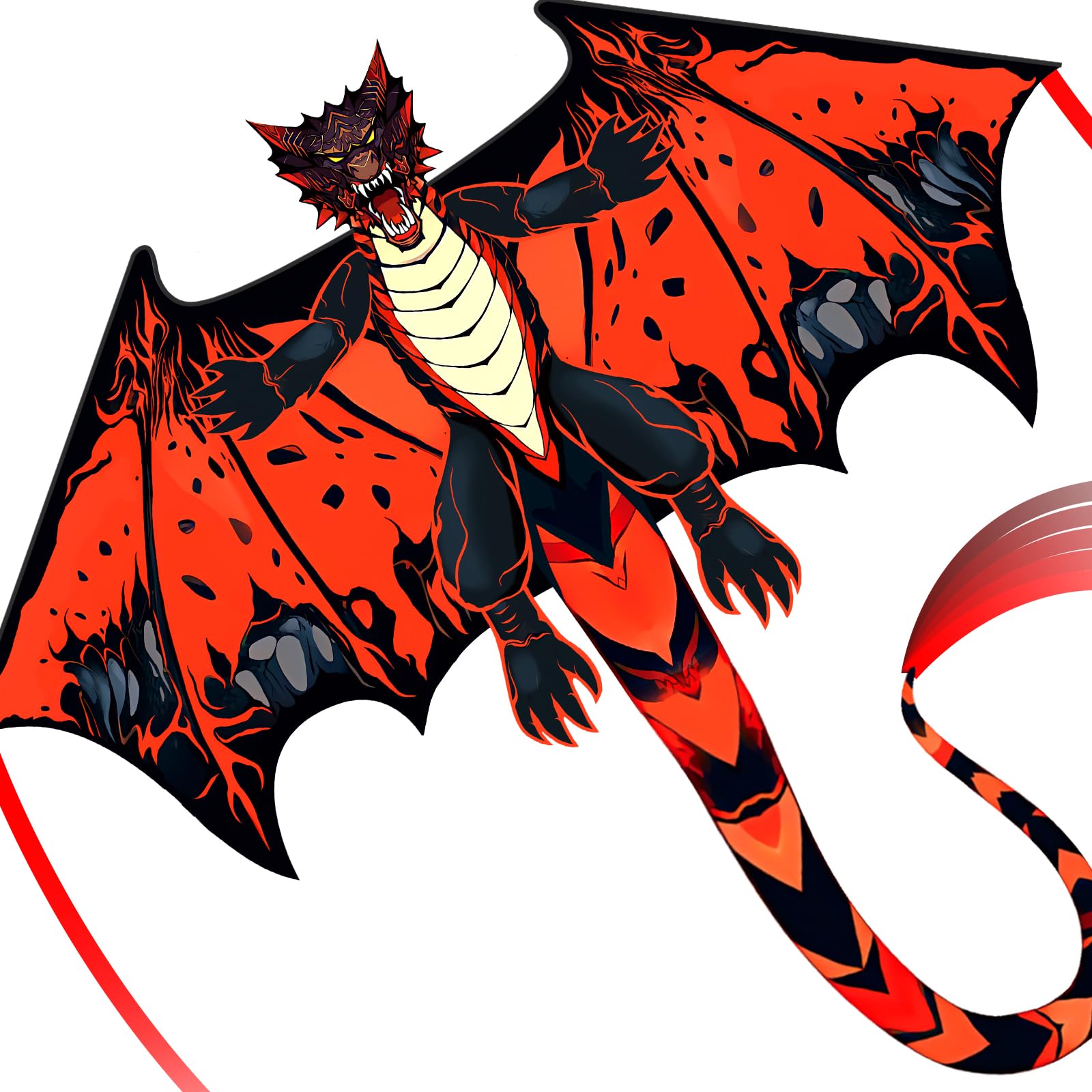 SGftre Cerf-volant dragon maléfique rouge pour enfants et adultes, facile à voler, corde à une ligne avec queue pour cerf-volant de plage, cerf-volant pour activités de plein air, fêtes de famille et