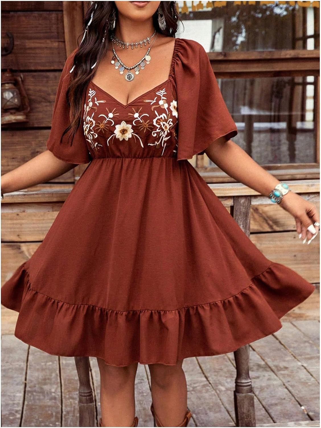 Verdusa Women's Plus Size Western Boho Floral Dress Cowgirl Country Concert Vacation Outfits Flowy Summer Dresses