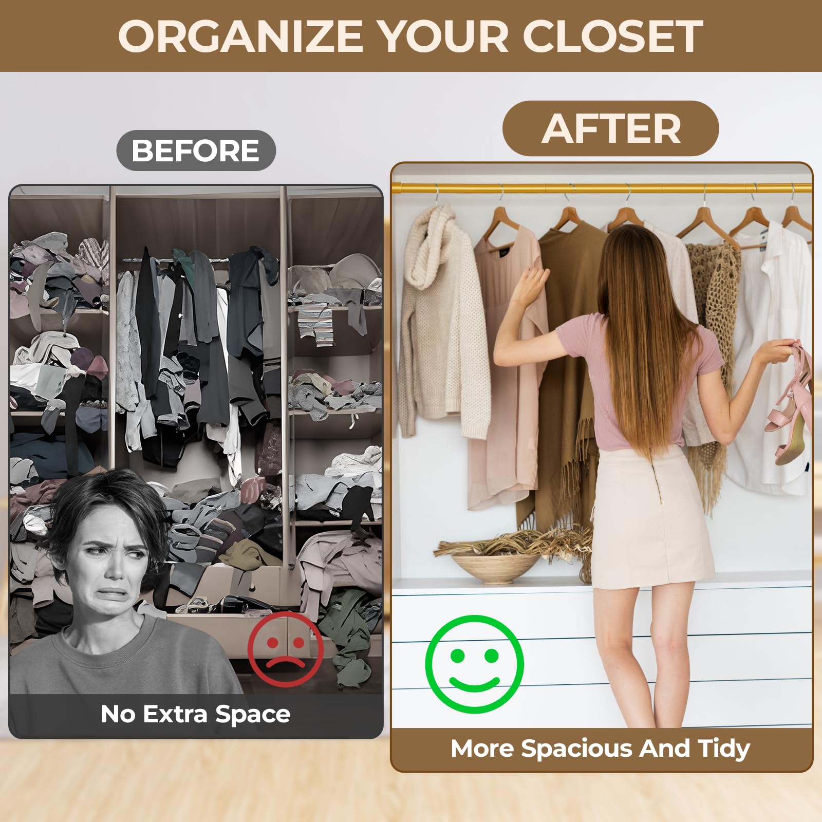 Snapklik.com : Closet Rod, 17 To 57 Inch Gold Adjustable Closet Rods