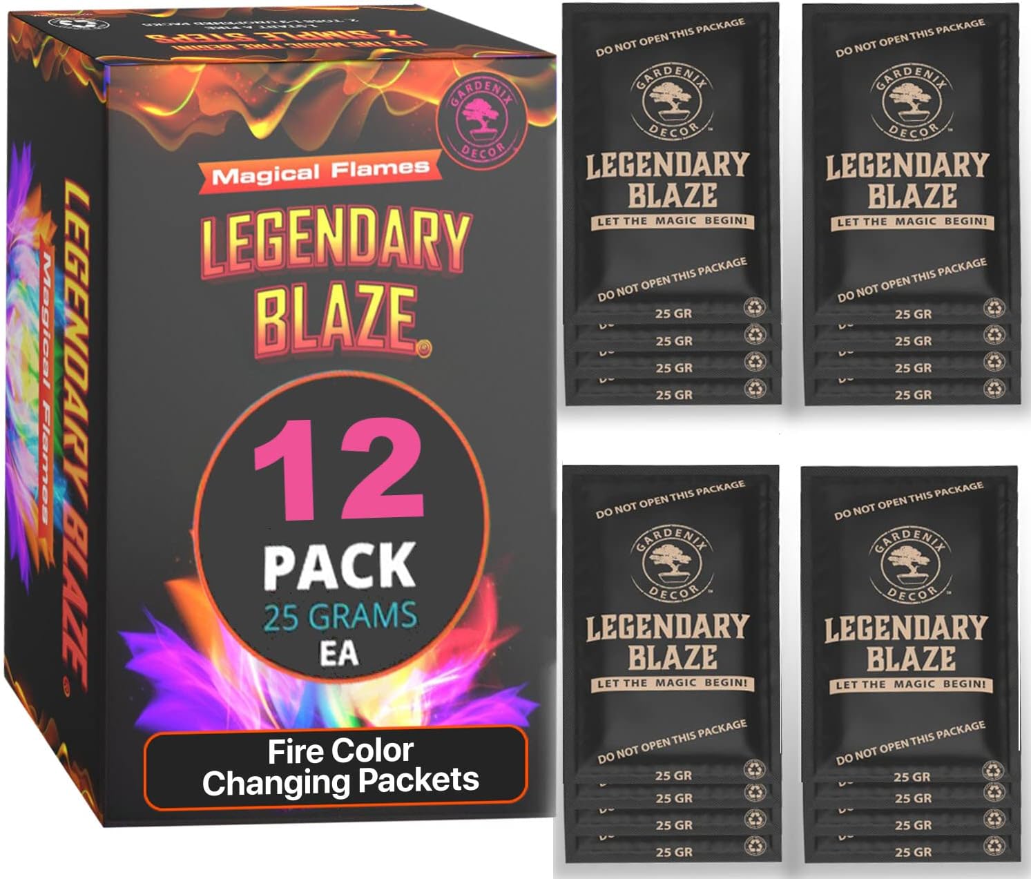 Legendary Blaze Magical Flames Fire Color Changing Packets - Fire Pits and Campfire Accessories for All Seasons - Create Magic Colorful Fire with Color Flame Packs for Fire Pit