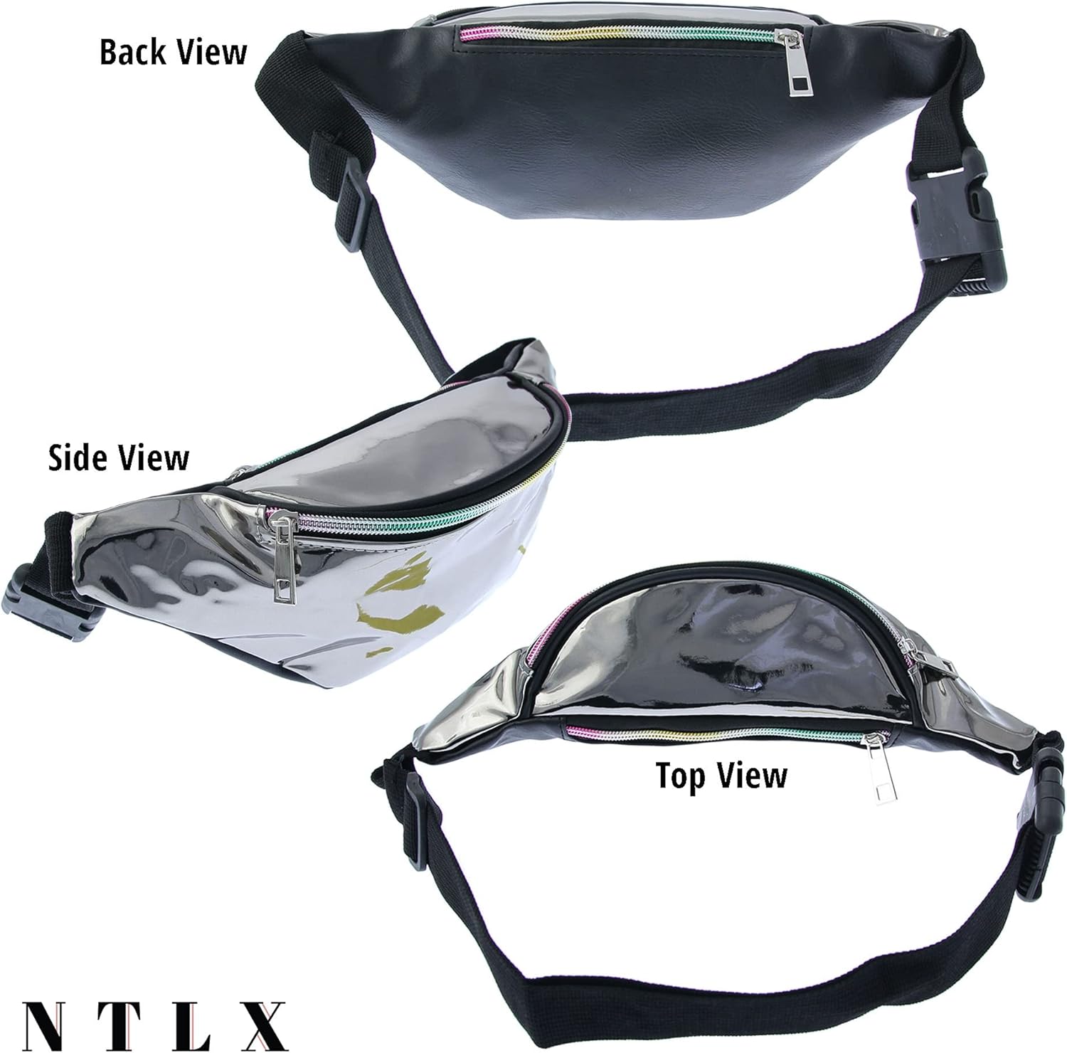 Holographic Rave Fanny Pack – Packs for Festival Women, Men – Cute Fashion Waste Bag Belt Bag (Metallic Silver) - Image 5