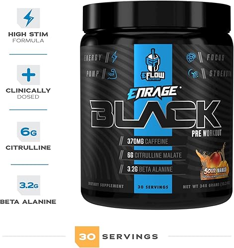Miniatura 5 de eFlow Nutrition Enrage Black - Suplemento preentrenamiento estimulante alto - Polvo de preentrenamiento para aumentar la energía, las bombas y la