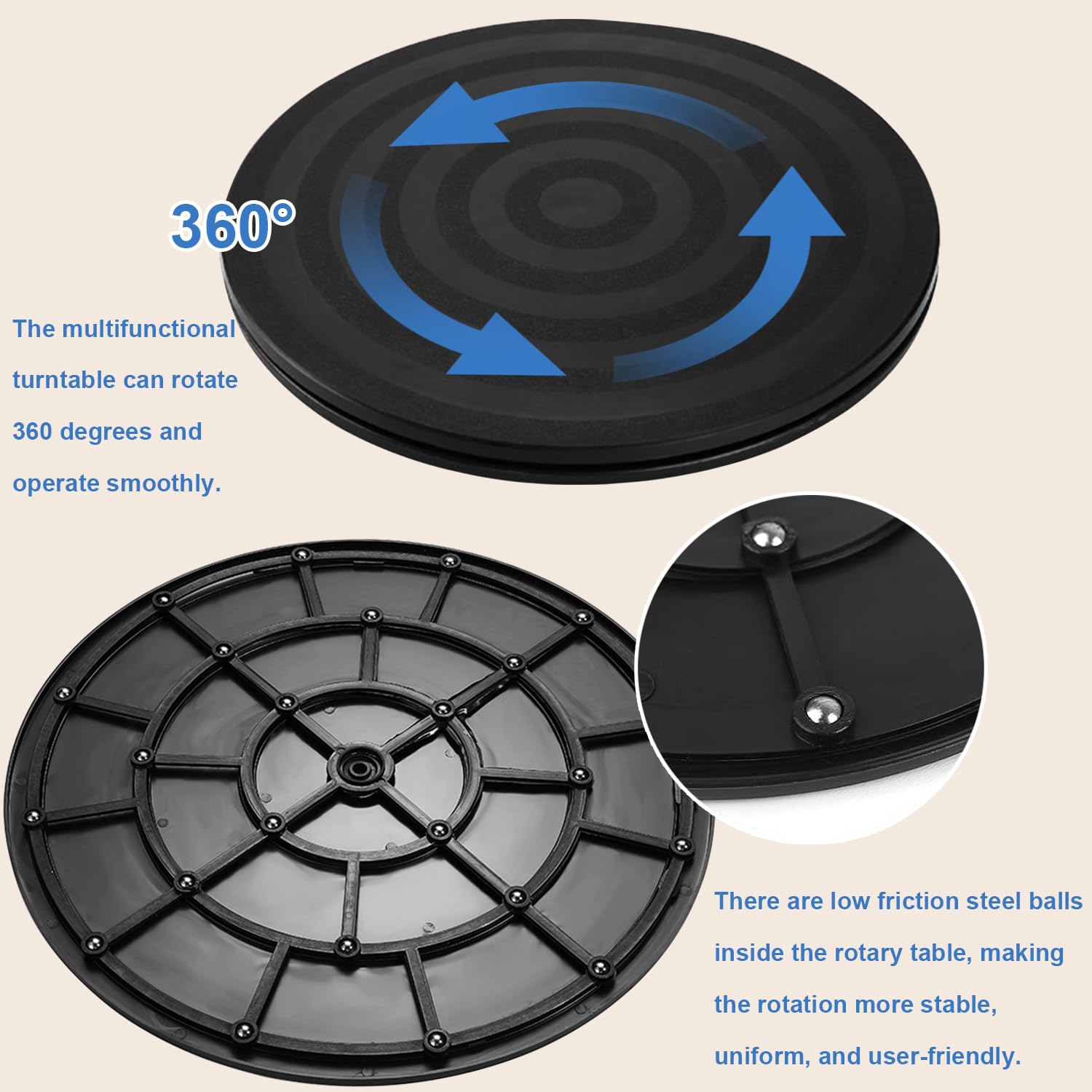 NTGRTY 2 Pezzi Supporto Girevole di 360 ° con Cuscinetti a Sfera 20CM Piattaforma Roteante Supporto Girevole Manuale di 360 ° per Giradischi per TV, Monitor, Altoparlanti (Nero)