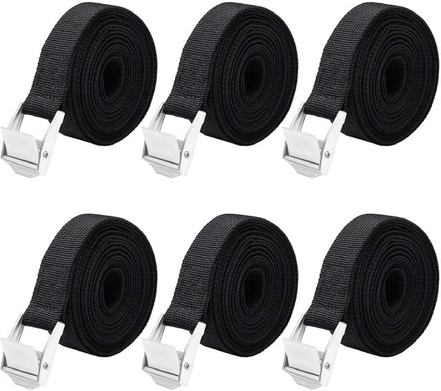 6 Pcs Ratchet Tie Down Straps, 250kg Heavy Duty Lashing Straps 3M x 25mm Adjustable Tensioning Belts with Thickened Buckle Retaining Straps for Vans Trucks Luggage Cargo Car, Black