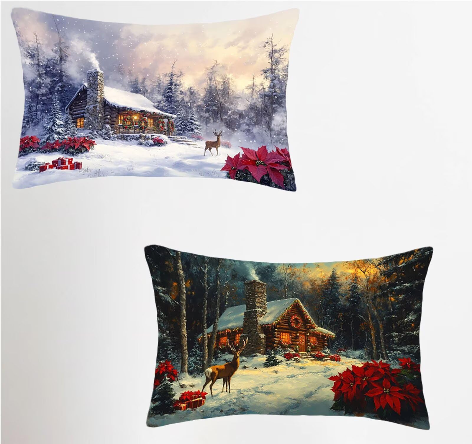 Taie oreiller 40x70 lot de 2 hiver housse coussin rectangulaire pour canapé et maison