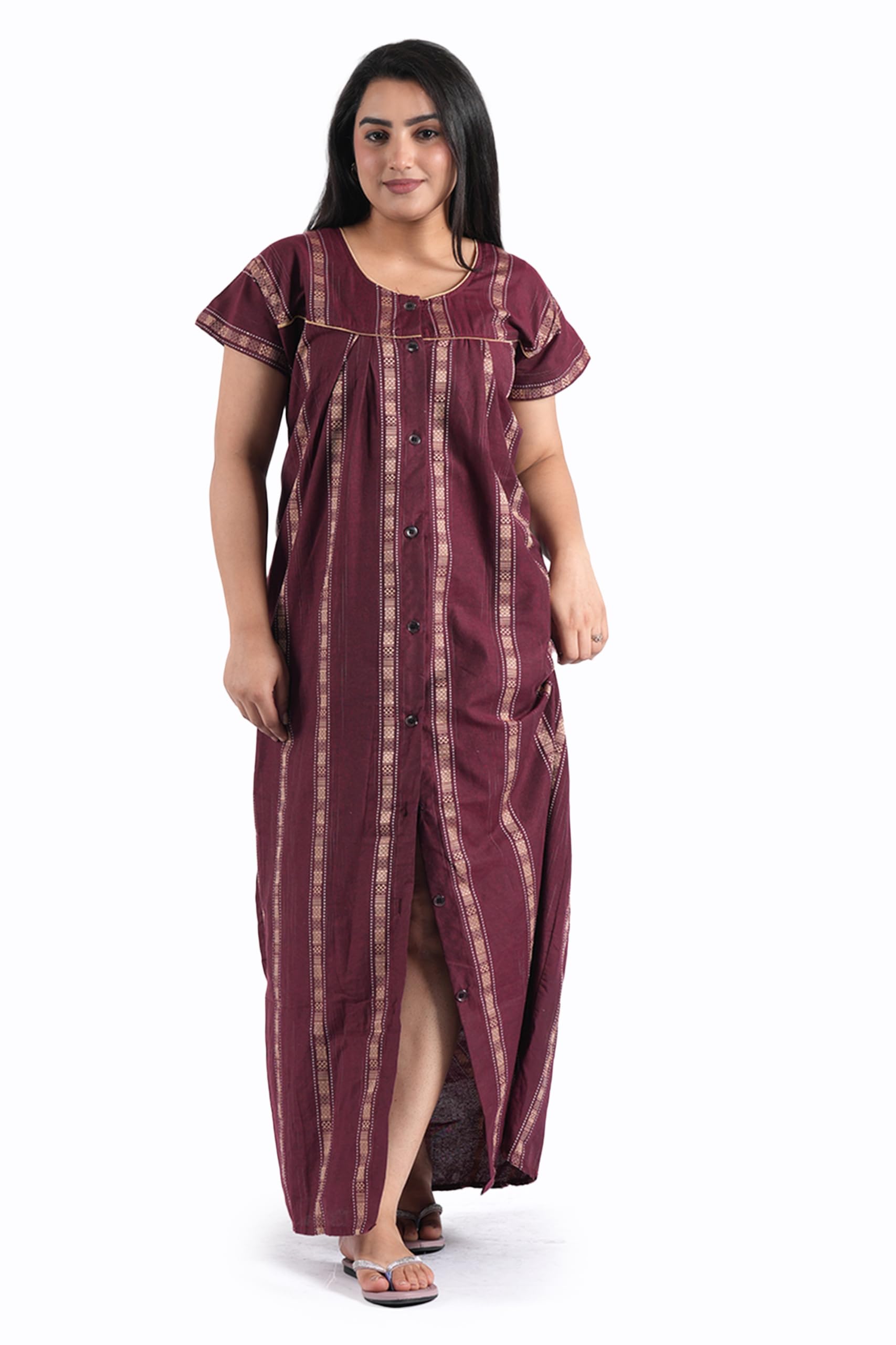 Women's All Over Printed Open Front Cotton Blend Nighty/Maxi/Nightgown/Nightwear WSR-211-image-46