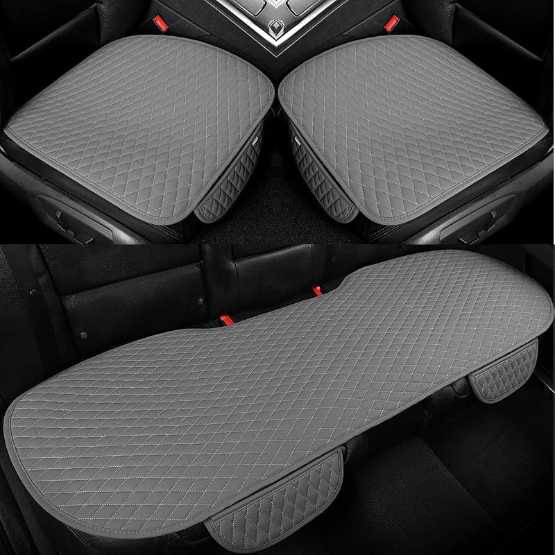 Capa para Banco de Carro em Couro PU com Bolsos e Instalação sem Ferramentas, Conjunto Completo Cinza A-Gray, 3 peças