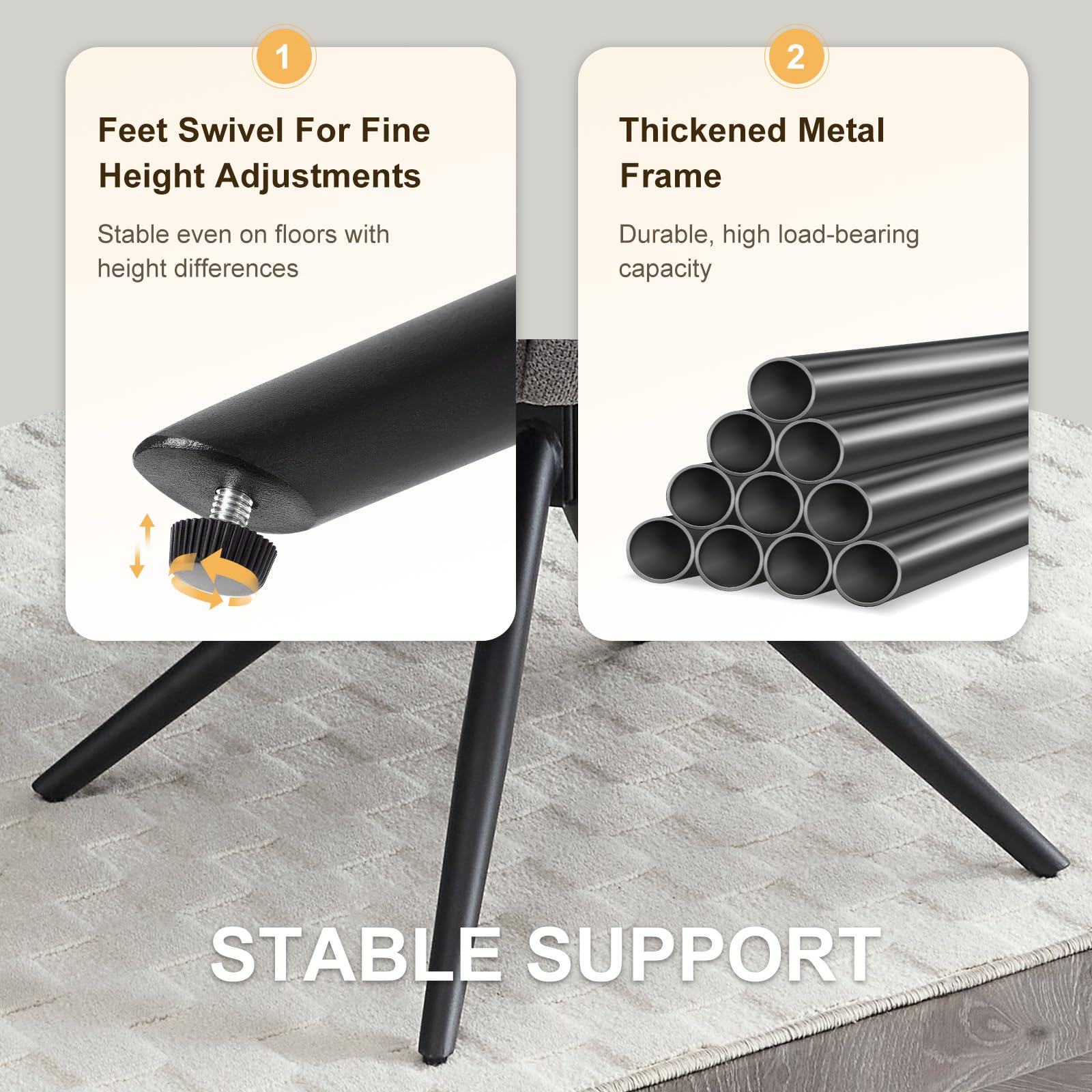 Esszimmerstühle drehbar 2er Set Stoff Küchenstuhl Moderne Polsterstuhl Metallbeine Drehstuhl mit Armlehnen Rückenlehne für Esszimmer Küche Wohnzimmer Grau