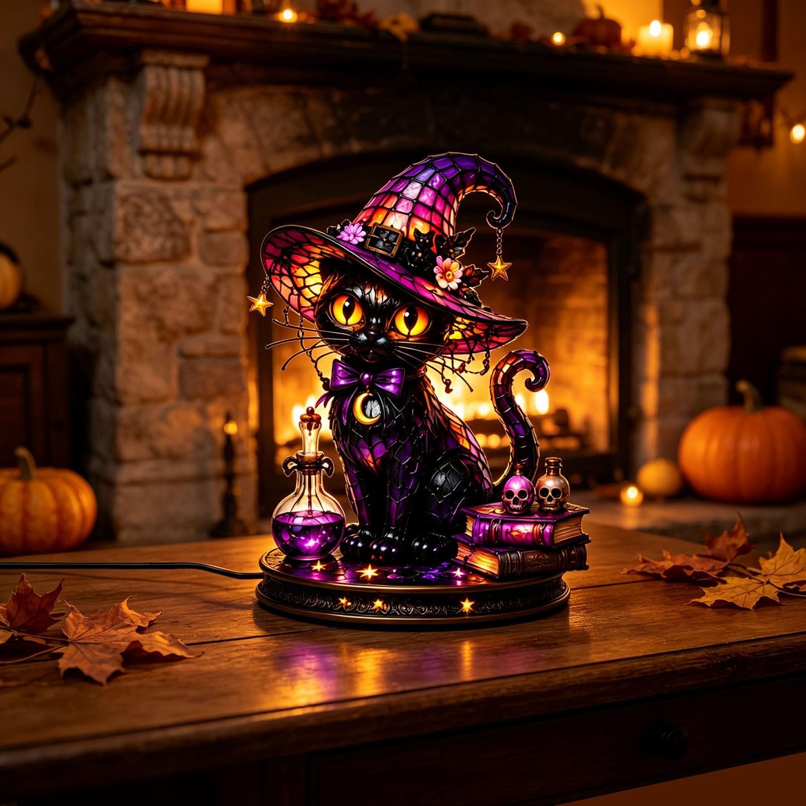 Halloween Witch Hat Lamp, Gothic Table Decor, Spooky Warm Glow Bedside Lamps for Bedroom Living Room Indoor Table Decor Night Light