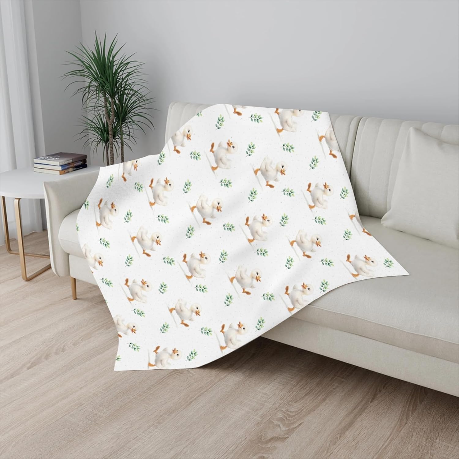 Cute Geese Boho Leaves Baby Boy Girl Wild Ducks Boho Leaves Blankets Flannel Spring Farm Animal Fleece Blanket for Kids Infant Newborn Breathable Newborn Blanket for Crib Stroller Travel