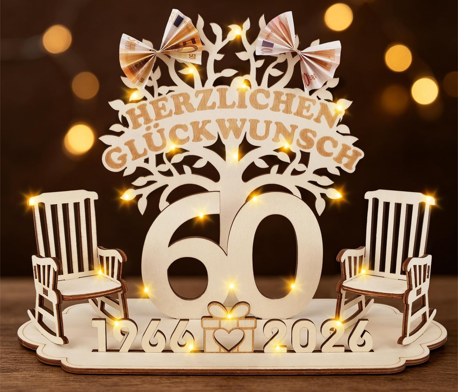 I LOVE MOM Geldgeschenk Geburtstag Holz, Schaukelstuhl Deko Geburtstag Geschenke Frau Mann mit Holz Schild Gästebuch für Geschenke, Hochzeiten, Partys, Geburtstage, Jubiläum