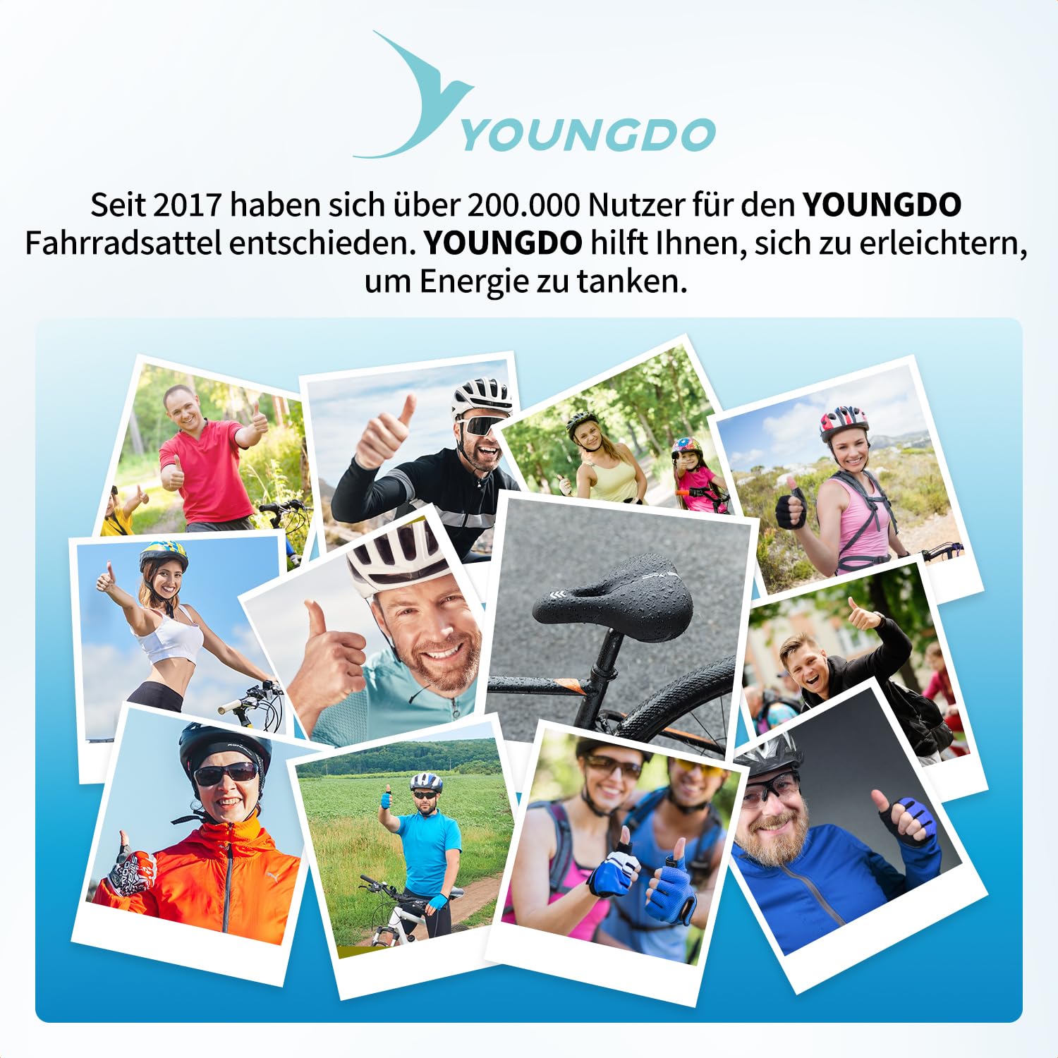 YOUNGDO Fahrradsattel, Bequemer & Ergonomischer Fahrrad Sattel, Neues Modell, Verbesserte Wasserdichtigkeit, Memory-Foam, Atmungsaktiv, Stoßdämpfend, für Herren & Damen