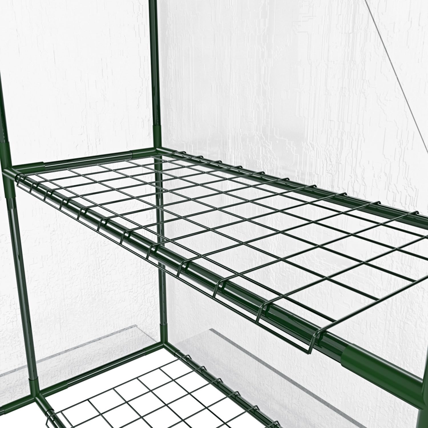 Serra Da Giardino Per Orto Con 8 Ripiani In Metallo Telaio A Casetta In Acciaio Telo Trasparente In PVC Porta Avvolgibile Apertura A Cerniera Protezione Piante Giardinaggio 143 x 74 x 195 Cm