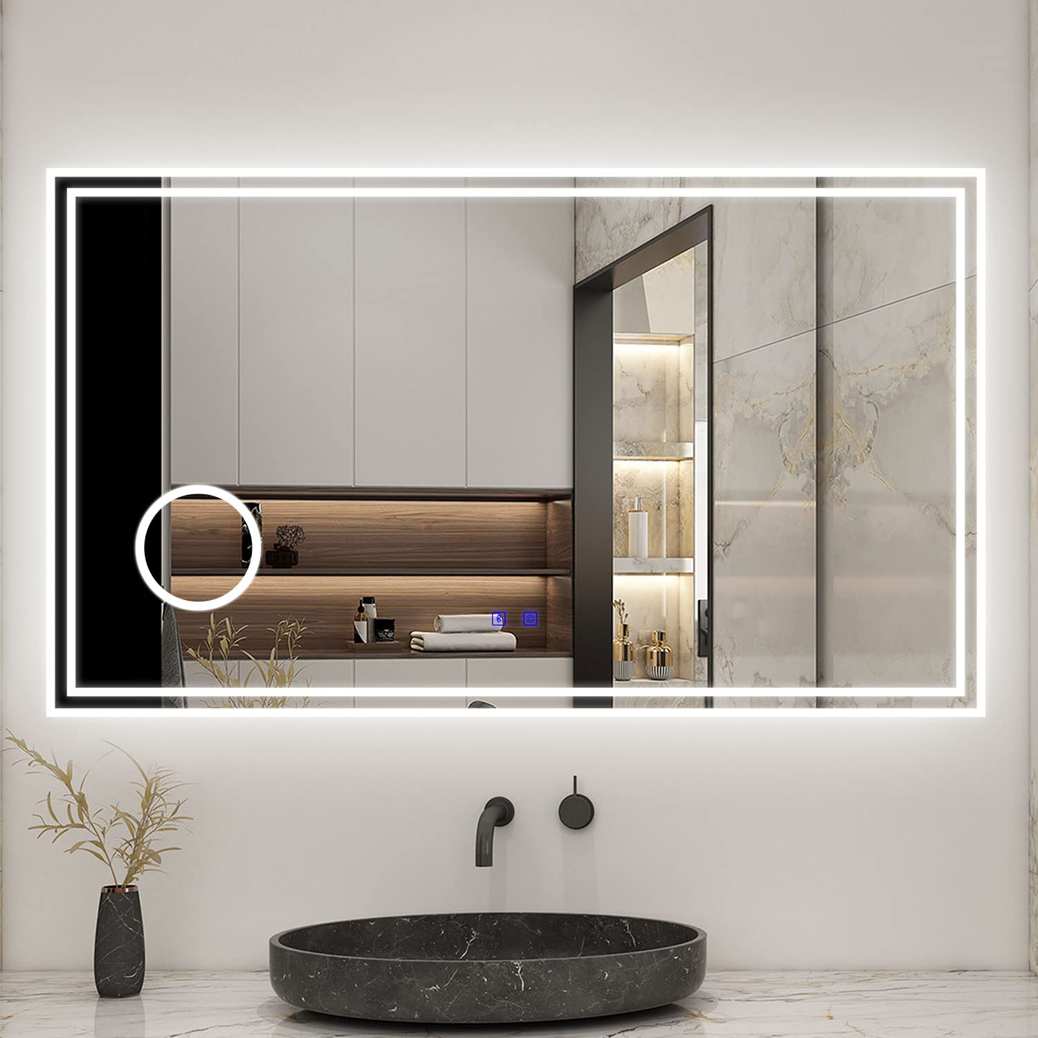 Biubiubath Espejo LED con Lupa Maquillaje 120 x 70 cm para Baño, 3 Color LED. Espejo con Altavoz para Música, Dos Sensor Táctil
