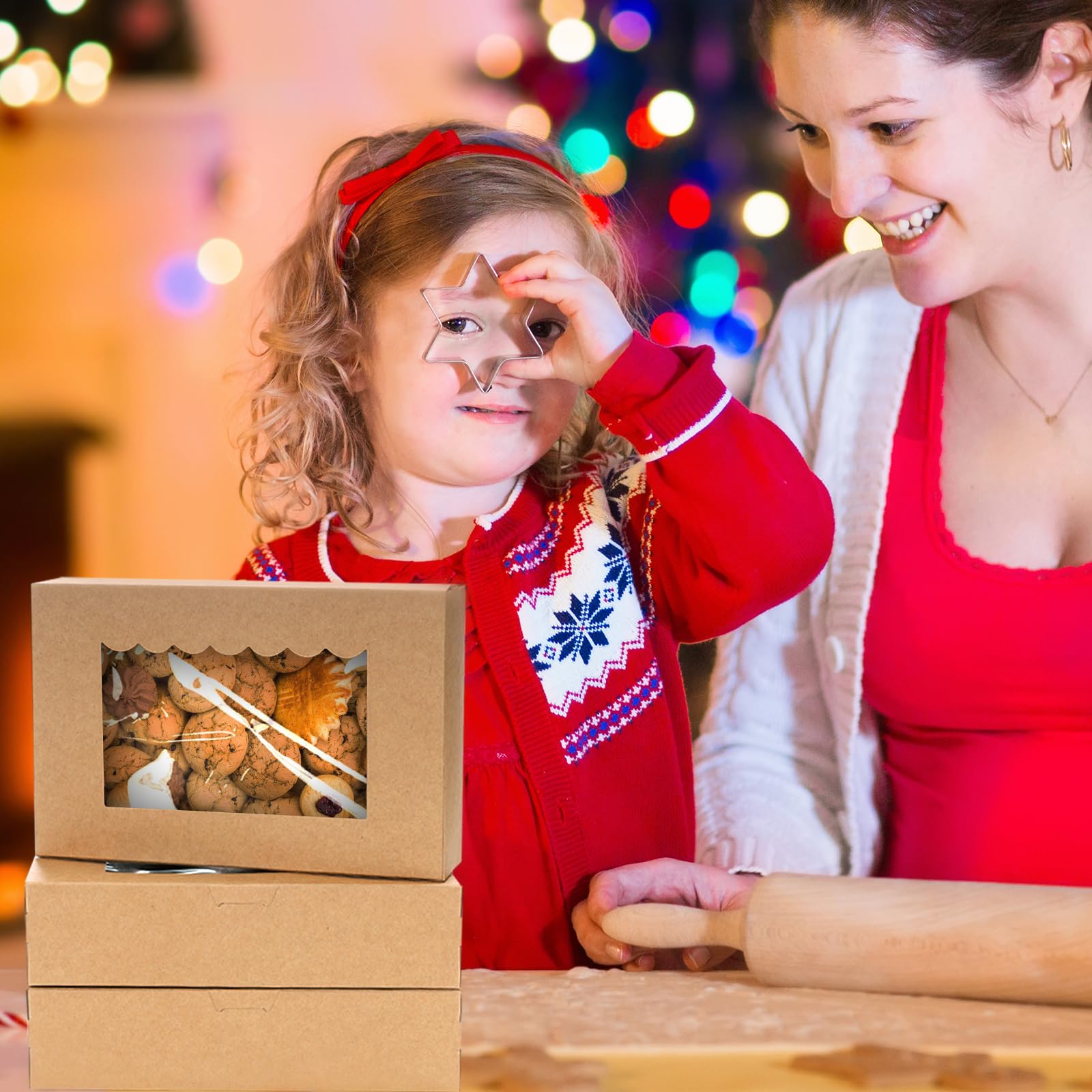 20 cajas de cartón de papel kraft con ventana, 21,5 x 14 x 5,1 cm, caja de regalo para galletas, magdalenas, dulces, pasteles