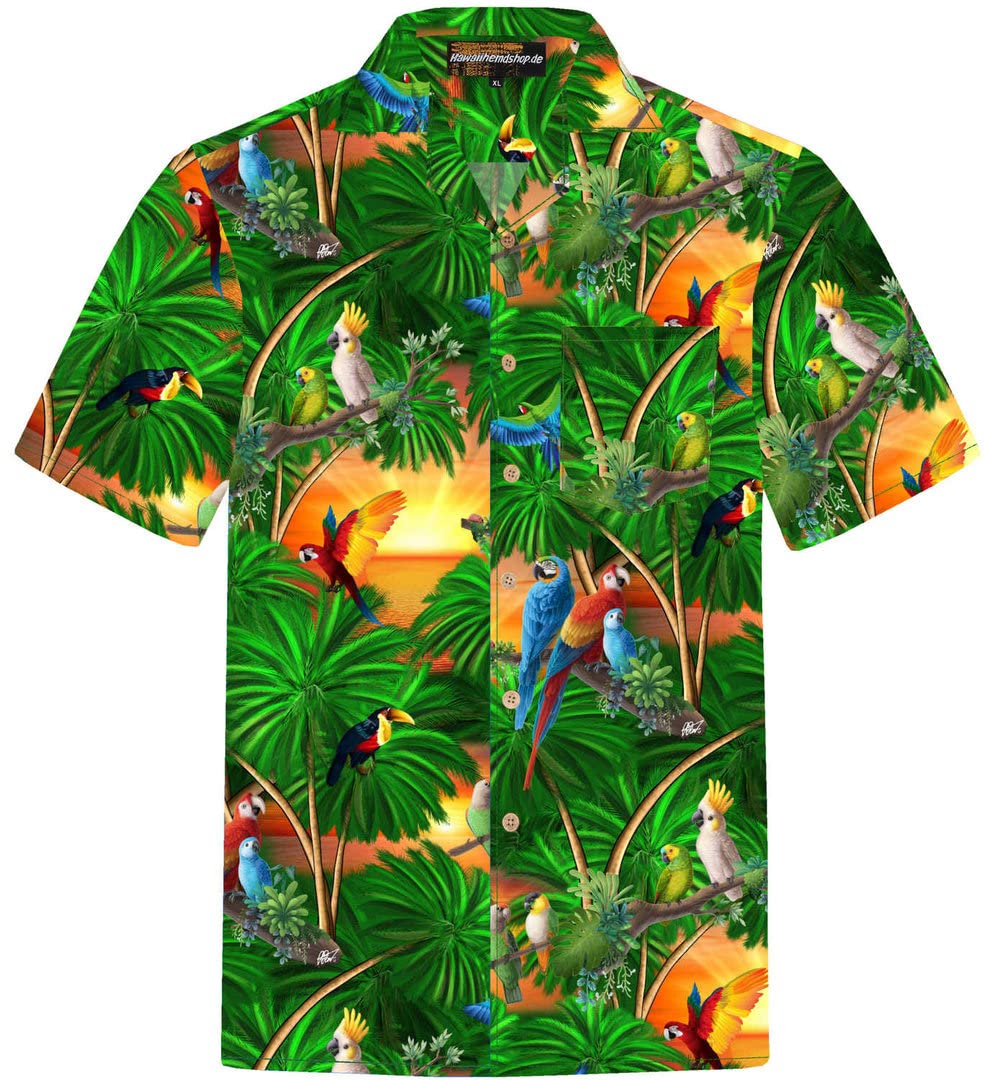 Hawaiihemdshop Men's Jungle Parrots Hawaiian Shirts For Cotton Hawaii Parrots Shirt S - 8XL