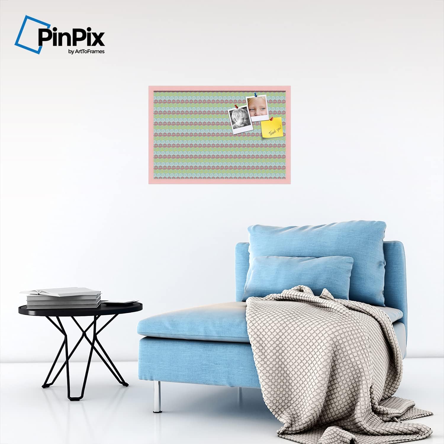 PinPix Decorative pin Cork Bulletin Board Made from Canvas, Vivid Pattern Printed at 30x20 Inches and Framed in Baby Pink Stain on Beech (PinPix-358)