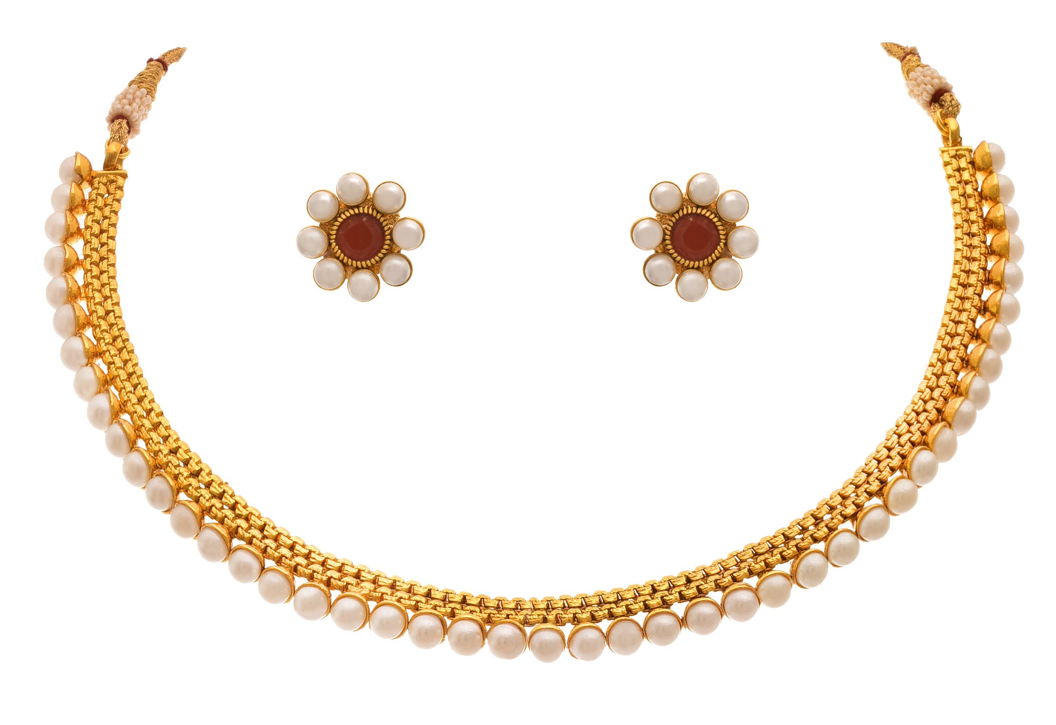 JFL - Jewellery for Less Traditional Ethnic One Gram Gold Plated Red Stone Pearl Necklace Set / Jewellery Set with Kudi Earrings for Women & Girls (B074497MFT) Amazon Price History, Amazon Price Tracker