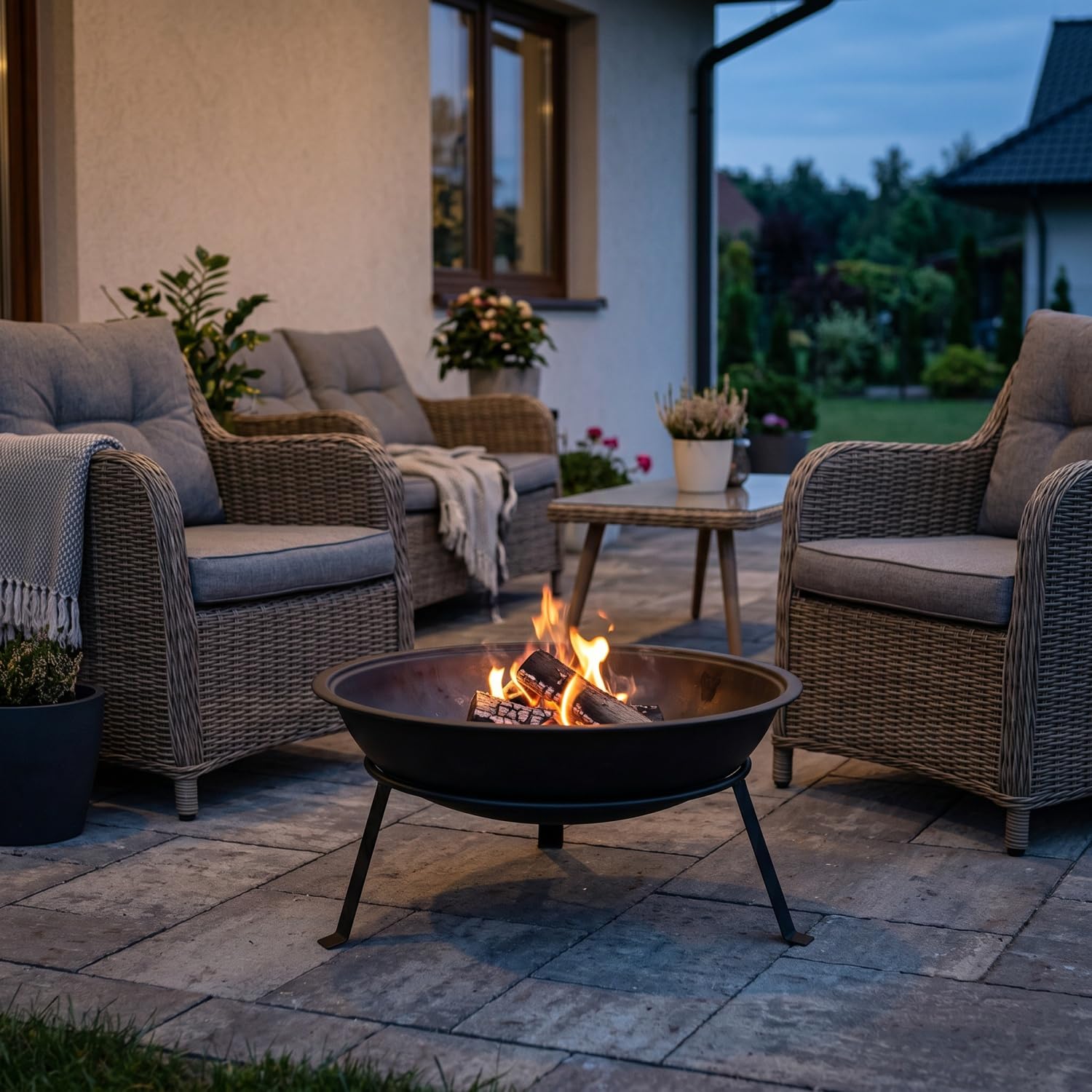 Adler Europe AD 6818 Braciere da giardino da 55 cm con griglia, braciere in acciaio per esterni per legna e bricchette di legno