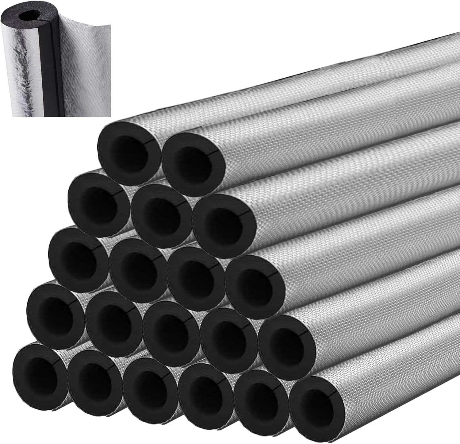 20 Pack 1 Inch Pipe Insulation Foam Tube Self Adhesive Foam Pipe Covers Insulation Wrap for Spigot Winter Outside Pipes Sprinkler Water Heater Pipes Freeze Protection