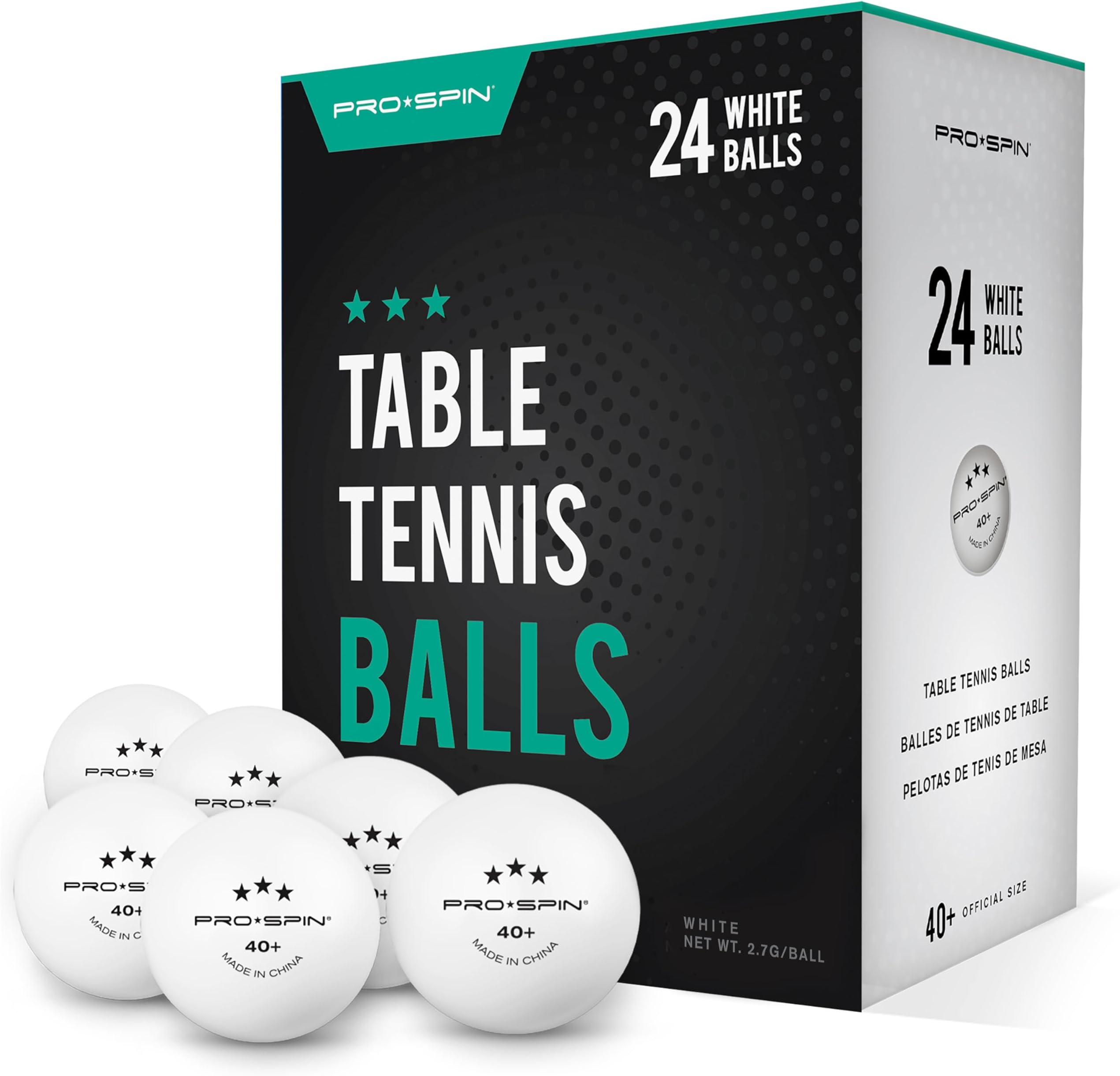 PRO-SPIN Ping Pong Balls - 3-Star Premium White Table Tennis Balls | High-Performance 40+ ABS Professional Quality (Pack of 24)