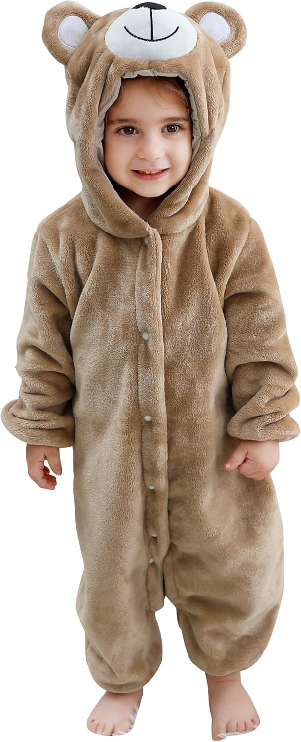 Unisex Baby Bear Hooded Romper Jumpsuit Toddler Infant Plush Halloween Outfits 2-36 Months