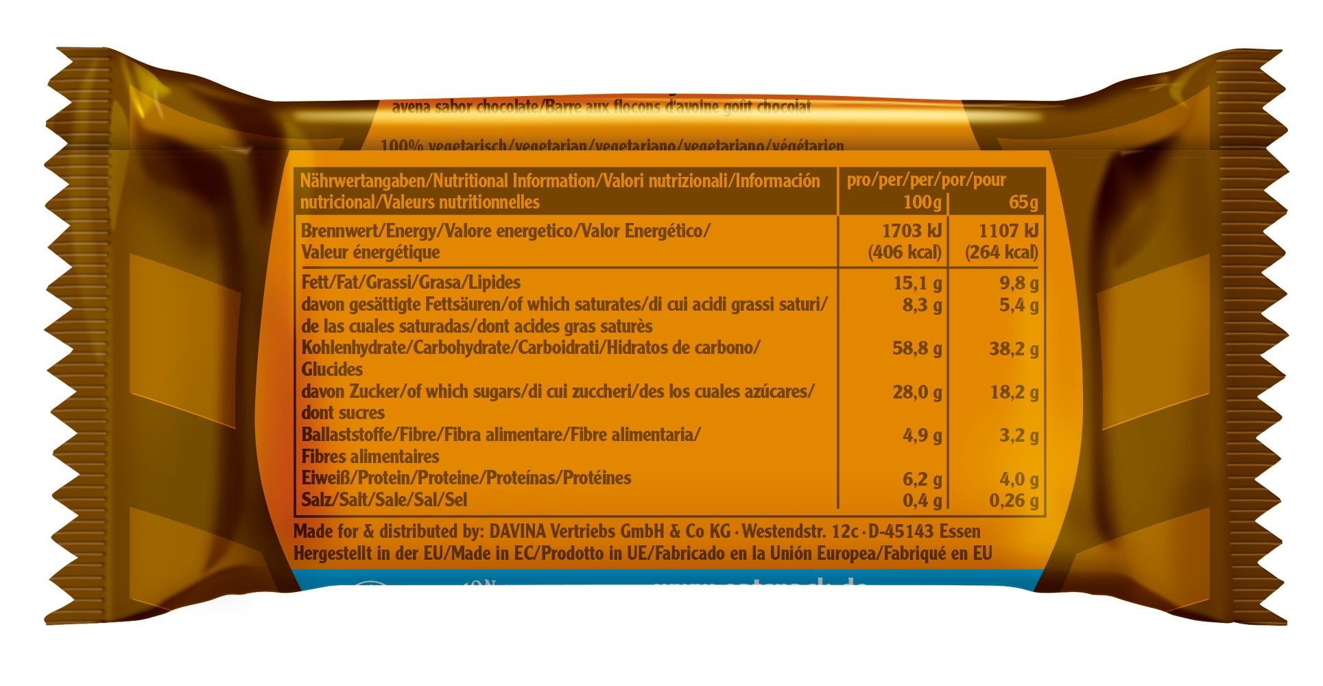Energy OatSnack, natürliche Riegel - von Hand gemacht, Schoko, 30 x 65 g, 1er Pack (1 x 1950 g)