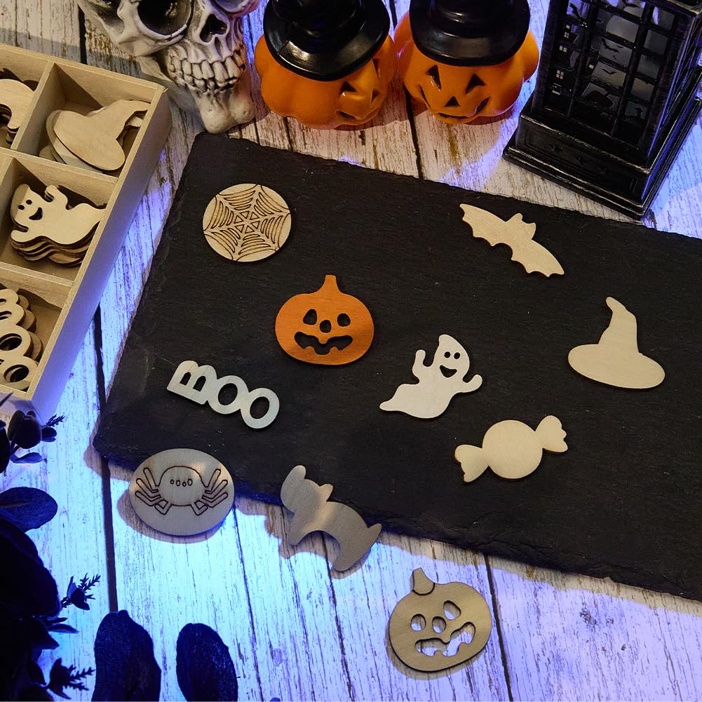 SUNNYCLUE 72-Piece Wooden Halloween Shapes - Unfinished Wood Cutouts For DIY Crafts & Party Decor (9 Styles) - View #7