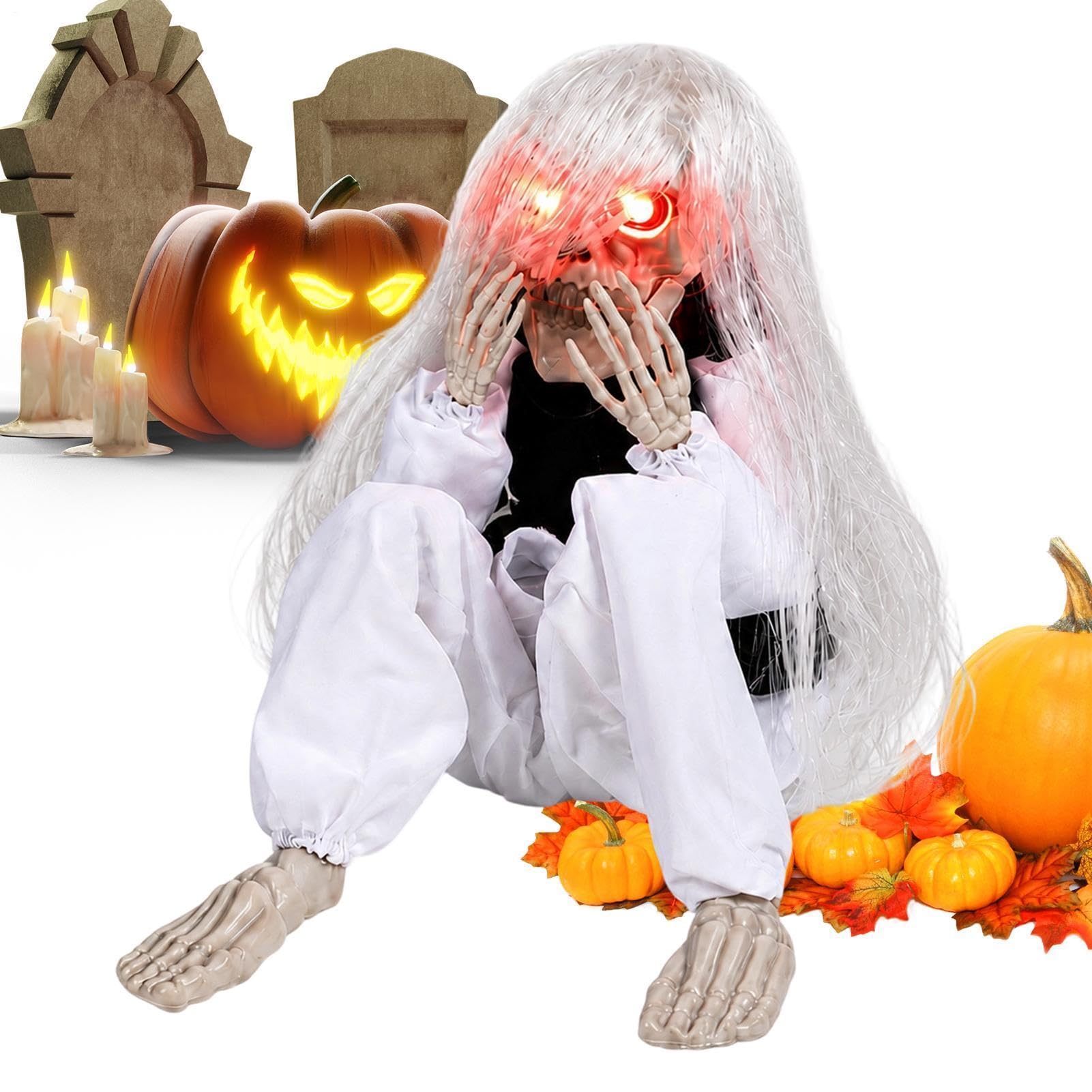 Decorazione Scheletro Halloween A Batteria Con Pianto Attivato Dal Suono | Decorazione per Portico Per Feste, Cortile, Casa Stregata E Ingresso