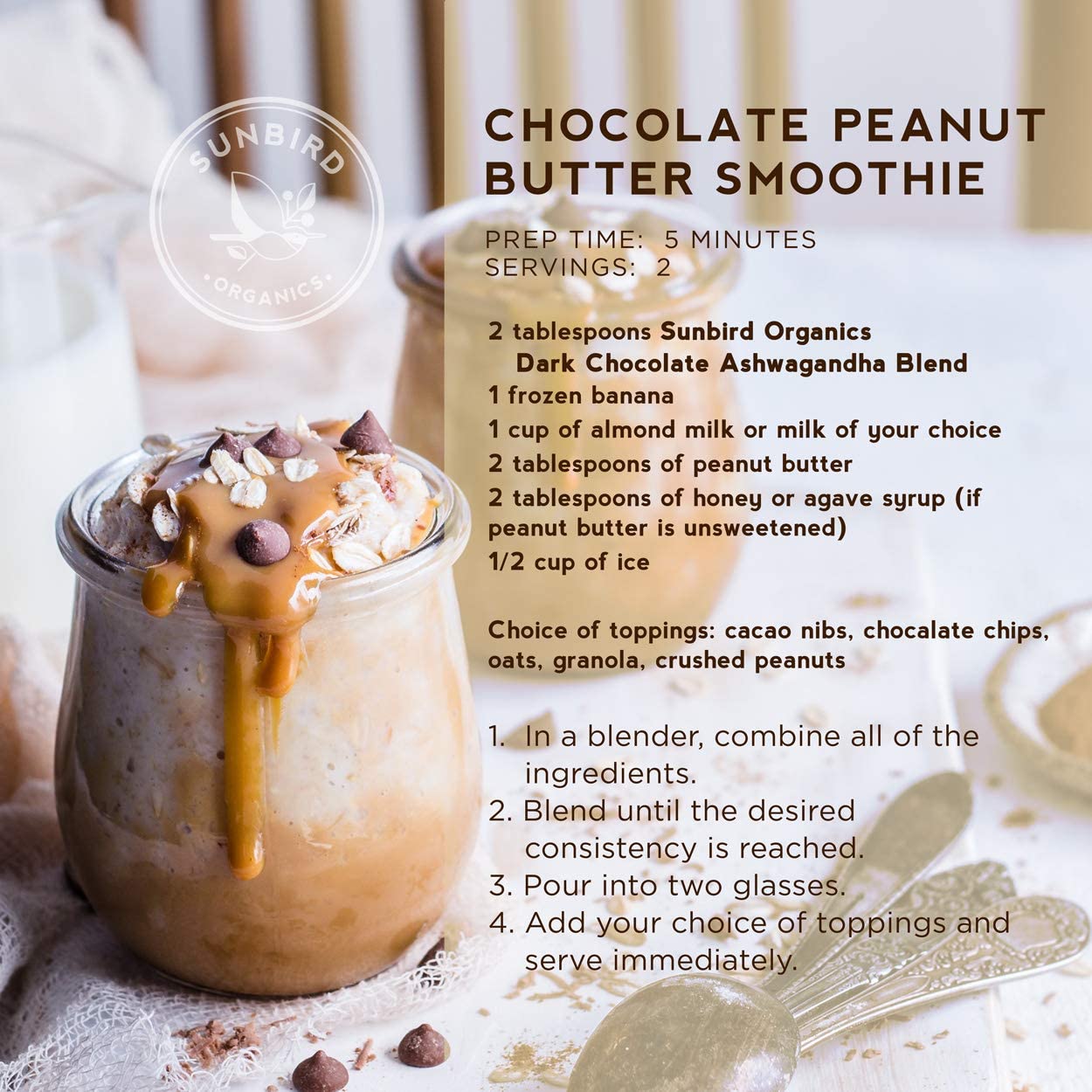 Chocolate Powder with Organic Ashwagandha Root Extract, Cacao Powder, Probiotics & Prebiotic Fiber. Smoothie Mix and Healthy Hot Chocolate. Everyday Bliss with Focus, Calm & Stress Support - 2 Pack