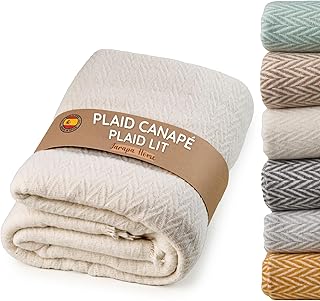 Plaid canapé élégant et durable, couverture multiusos pour lit et canapé, plaid grande taille, jeté de canapé en 100% coton, idéal pour l’hiver et l’automne (Écru, 130x180 cm)