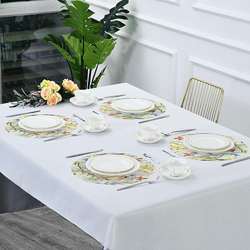 Miniatura 7 de Juego de 6 manteles individuales redondos para mesa de comedor, diseño de pájaros vintage, antideslizantes, lavables, resistentes al calor, para