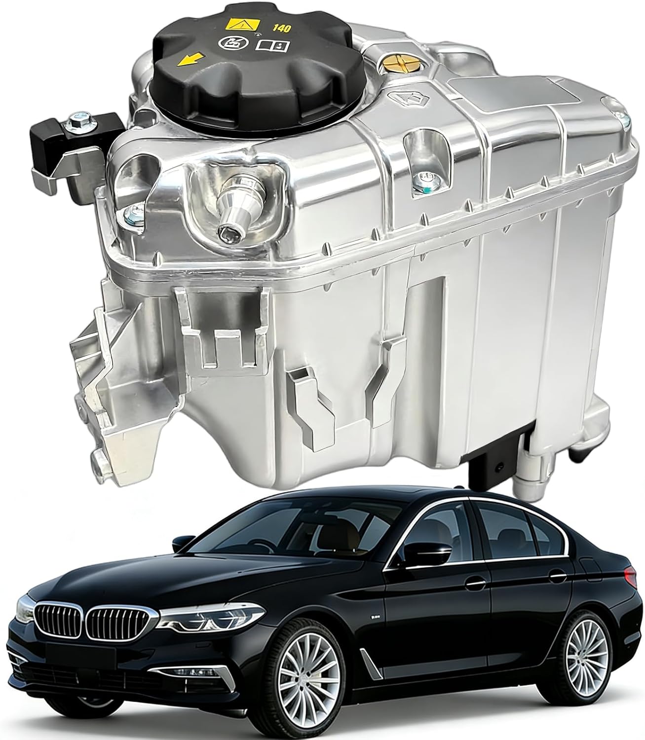 Aluminum Coolant Reservoir Tank with Cap & Sensor for 16 17 18 19 20 BMW G12 G14 G15 G16 G30 G32, Compatible with 530i 530e 540i 740i 740e 745e xDrive, Replaces OEM 17138610656 17138742975 17139487210