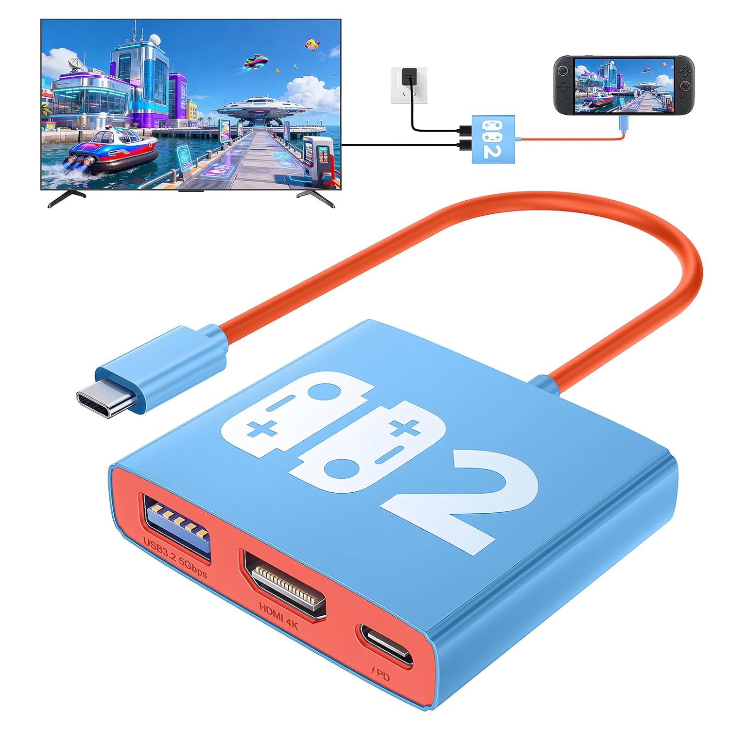 3-in-1 Switch 2 Dock, Bemkiru Portable Travel Dock Accessories for Nintendo Switch 2/1/OLED/ROG Ally/Legion GO, Switch 2 Docking Station TV Adapter with HDMI 4K@60Hz, USB 3.2 and PD 100W