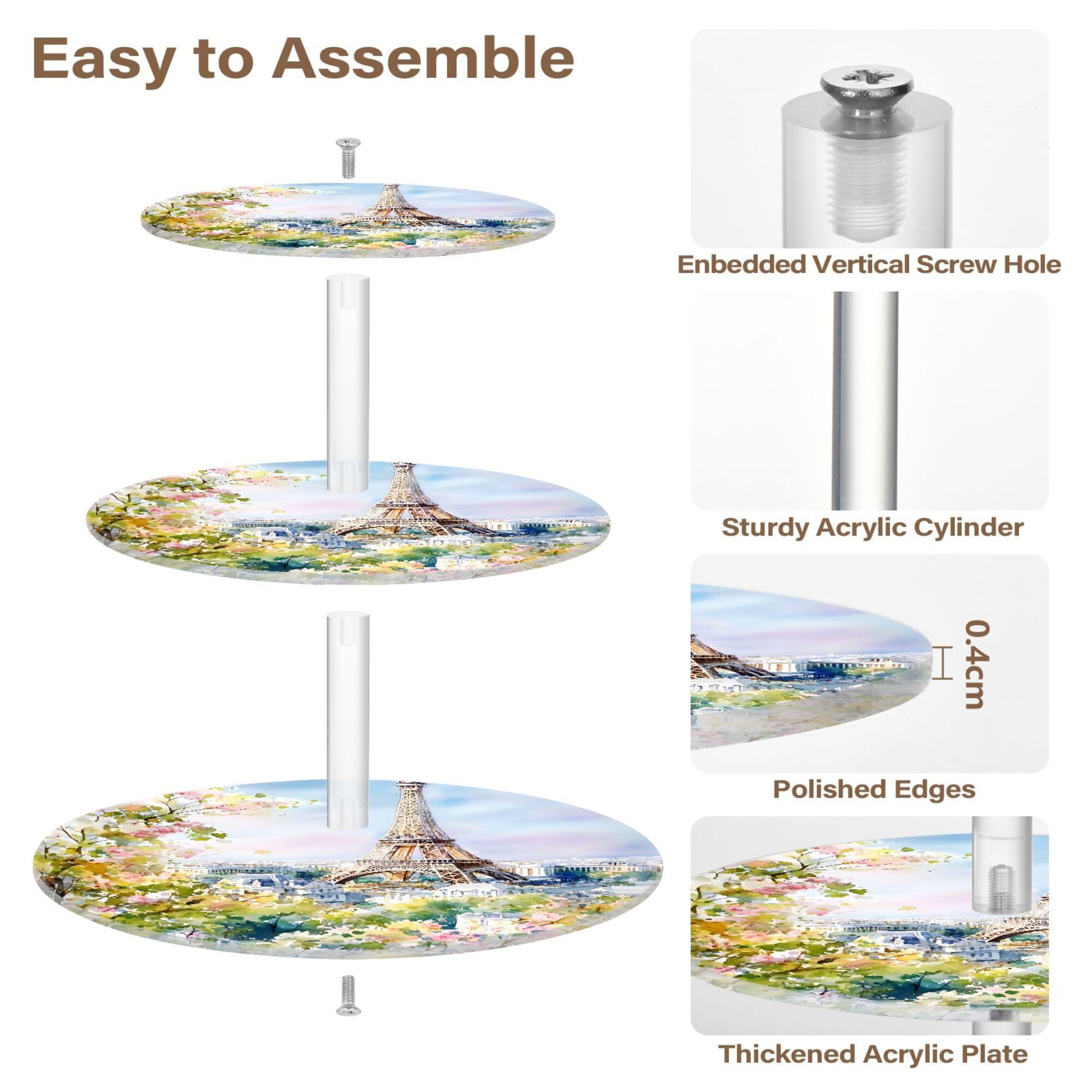 PYBUG The Paris Tower 3 Tier Acrylic Cupcake Stands Tower,Dessert Table Display Set for Tea Party,Wedding,Birthday, Baby Shower