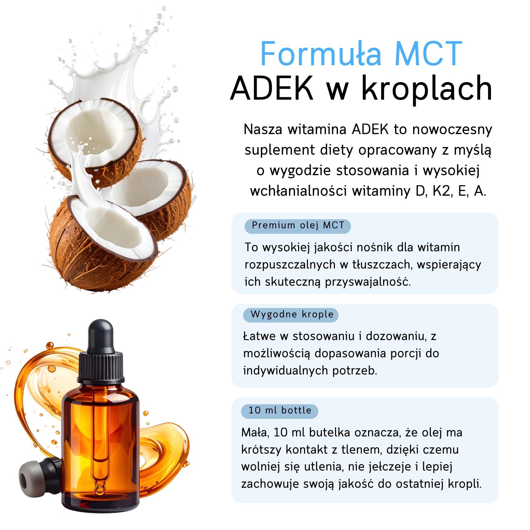 Witaminy ADEK w kroplach 10 ml | Wegańska formuła | Wspiera odporność, wzrok, skórę i kości | 3rd Element Nutrition