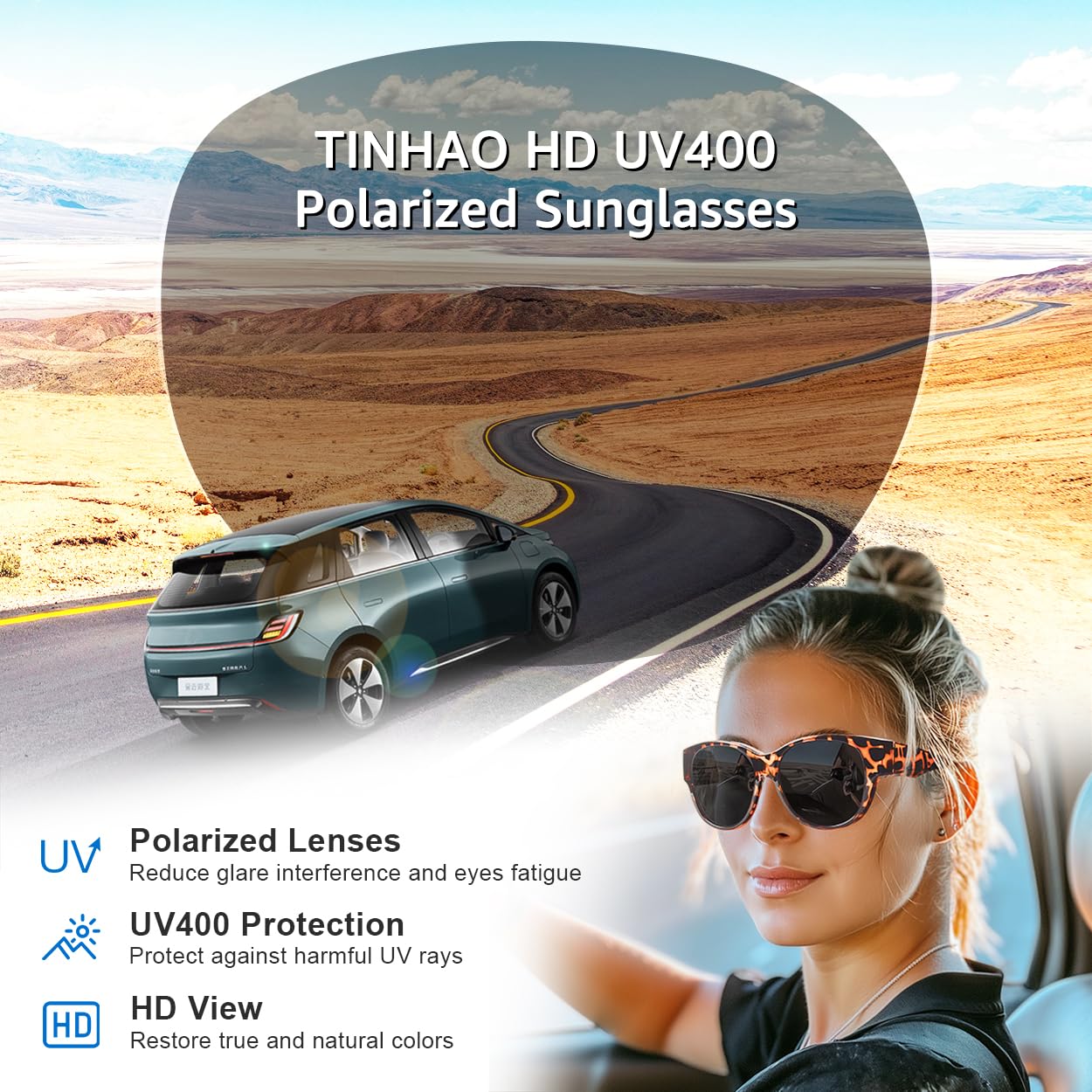 Fit Over Glasses Polarized Sunglasses UV400 Protection Lightweight Cat Eye FEISEDY Fit Over Glasses Polarized Sunglasses, UV400  main image 3