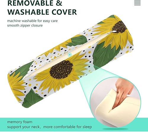 Miniatura 4 de KLL Patrón sin costuras con girasoles, almohada para cabecero de cuello redondo, almohada redonda pequeña, almohada cilíndrica, almohada para el