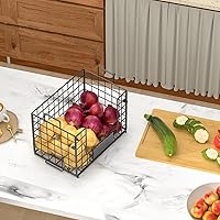 Vista 8 de keomaisyto Juego de 2 cestas de alambre apilables XL con parte superior de bambú, organizadores y almacenamiento de despensa, organización